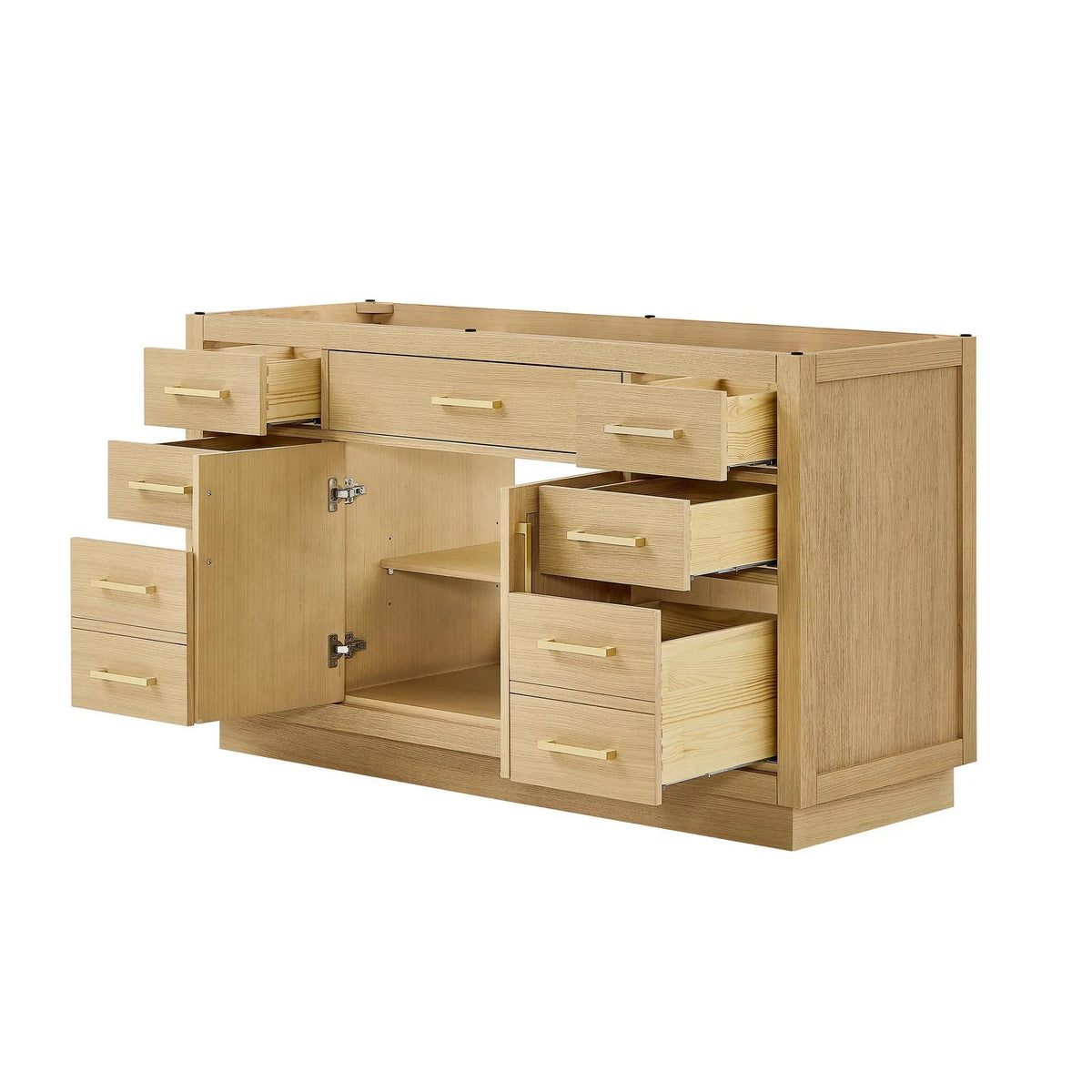 60" Beckett Single Bathroom Vanity with Toe Kick Rift Oak Brushed Gold Trim by wyndham View 42
