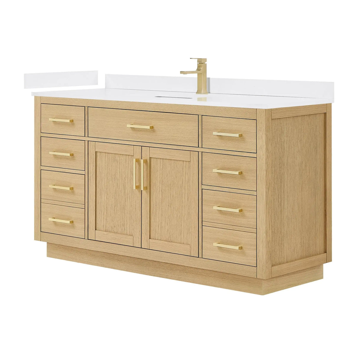60" Beckett Single Bathroom Vanity with Toe Kick Rift Oak Brushed Gold Trim by wyndham View 10