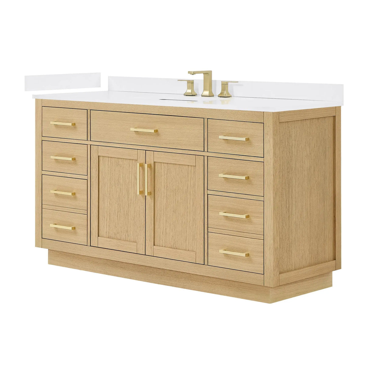 60" Beckett Single Bathroom Vanity with Toe Kick Rift Oak Brushed Gold Trim by wyndham View 20