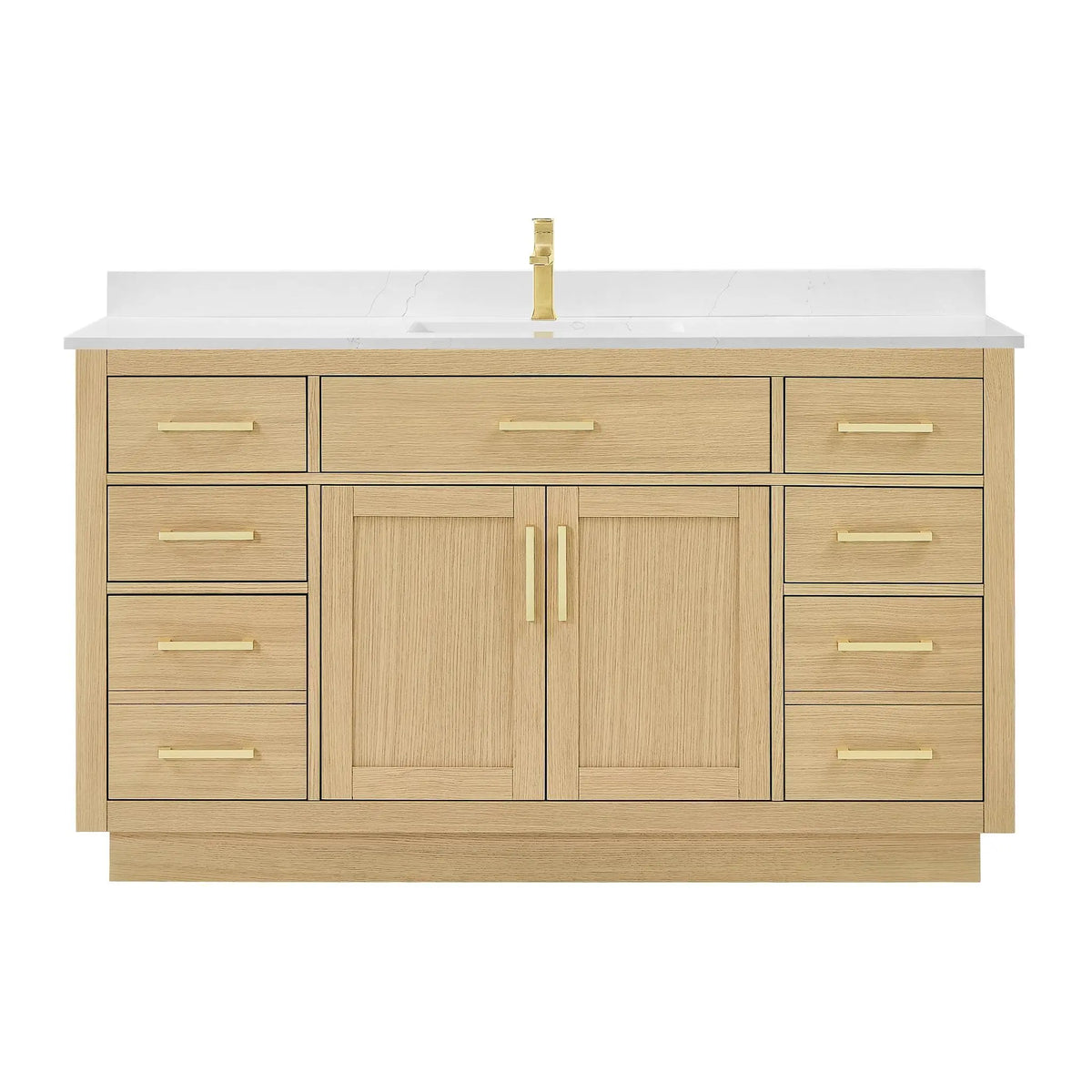 60" Beckett Single Bathroom Vanity with Toe Kick Rift Oak Brushed Gold Trim by wyndham View 21
