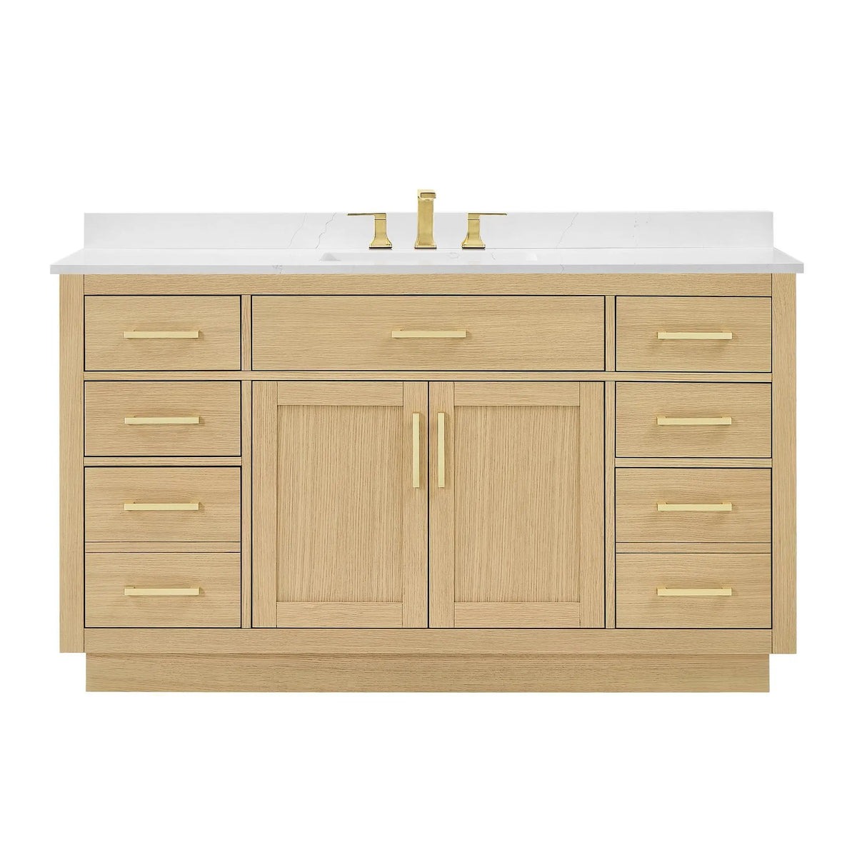60" Beckett Single Bathroom Vanity with Toe Kick Rift Oak Brushed Gold Trim by wyndham View 31