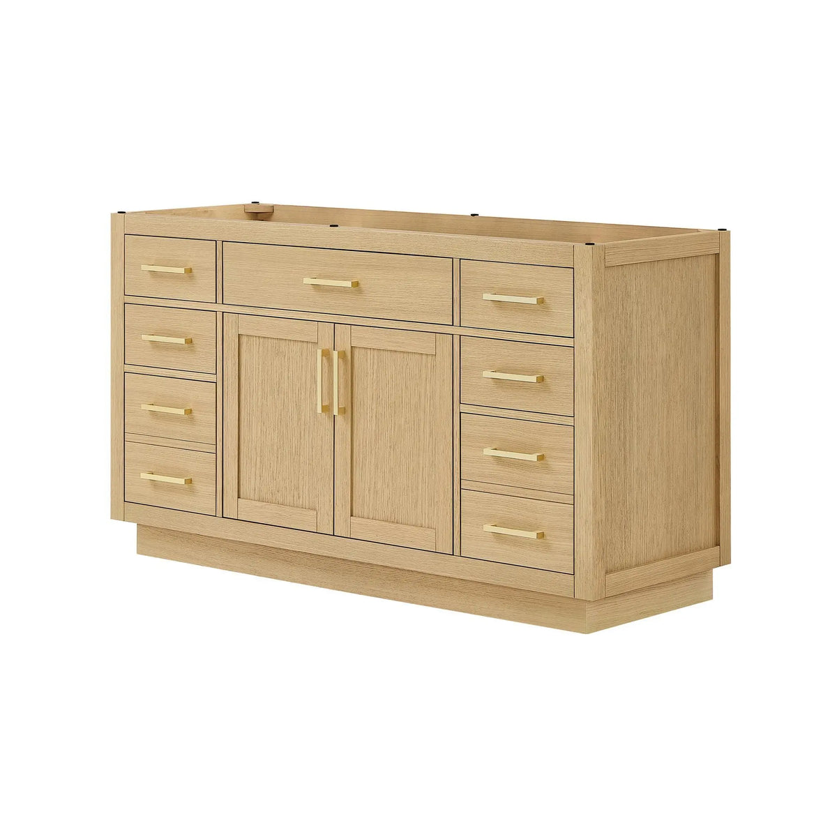 60" Beckett Single Bathroom Vanity with Toe Kick Rift Oak Brushed Gold Trim by wyndham View 44