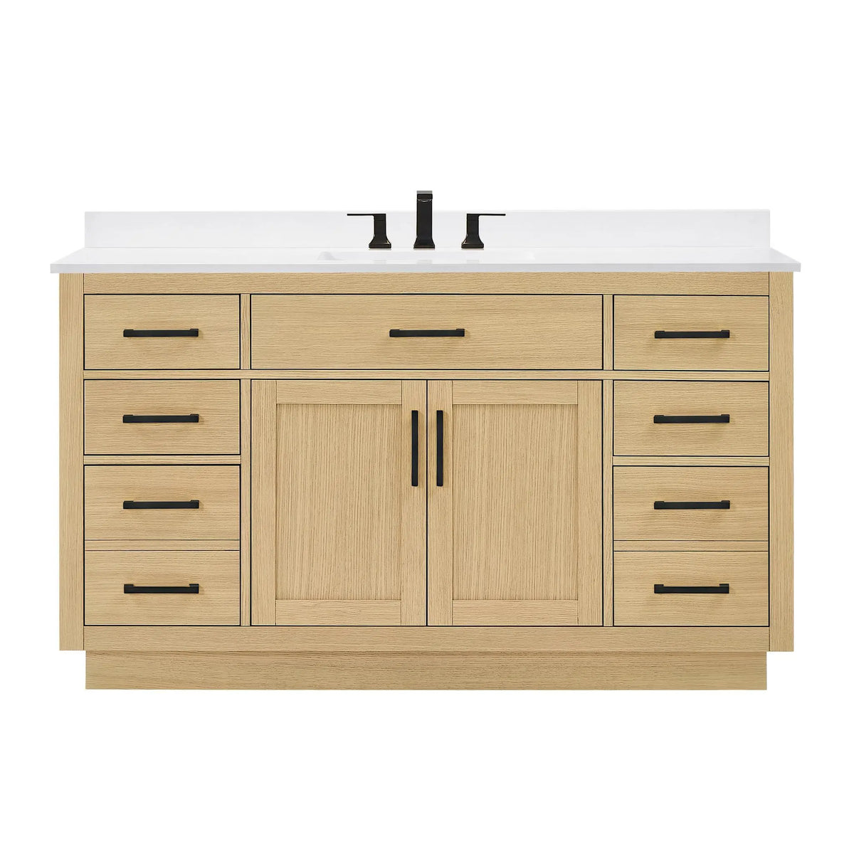 60" Beckett Single Bathroom Vanity with Toe Kick Rift Oak Matte Black Trim by wyndham View 16