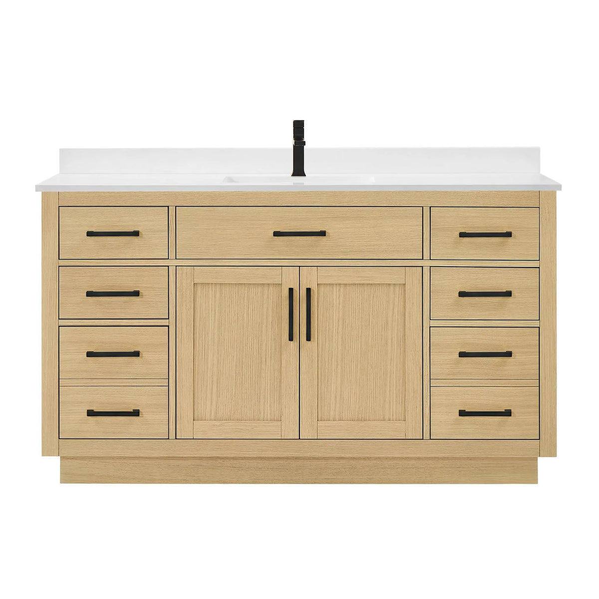 60" Beckett Single Bathroom Vanity with Toe Kick Rift Oak Matte Black Trim by wyndham View 26
