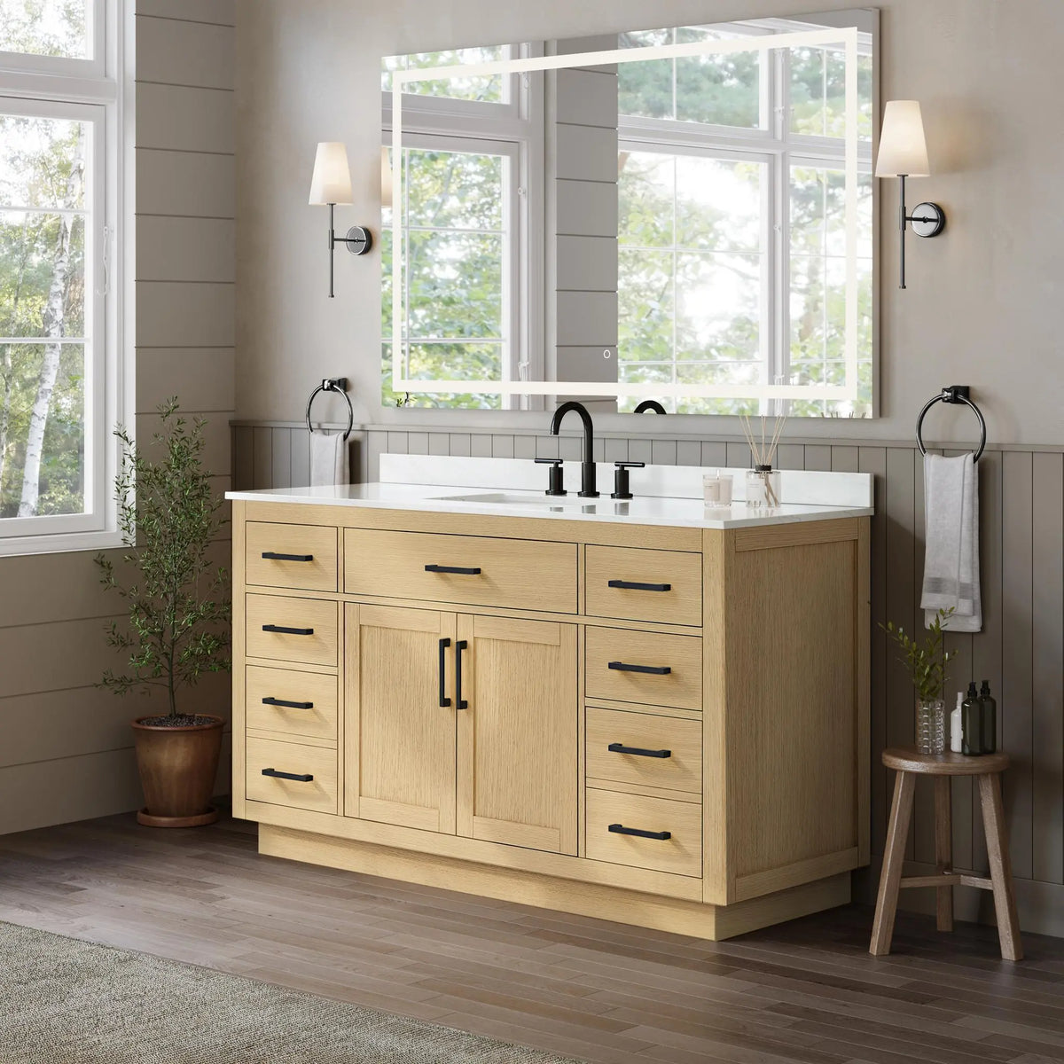60" Beckett Single Bathroom Vanity with Toe Kick Rift Oak Matte Black Trim by wyndham View 32