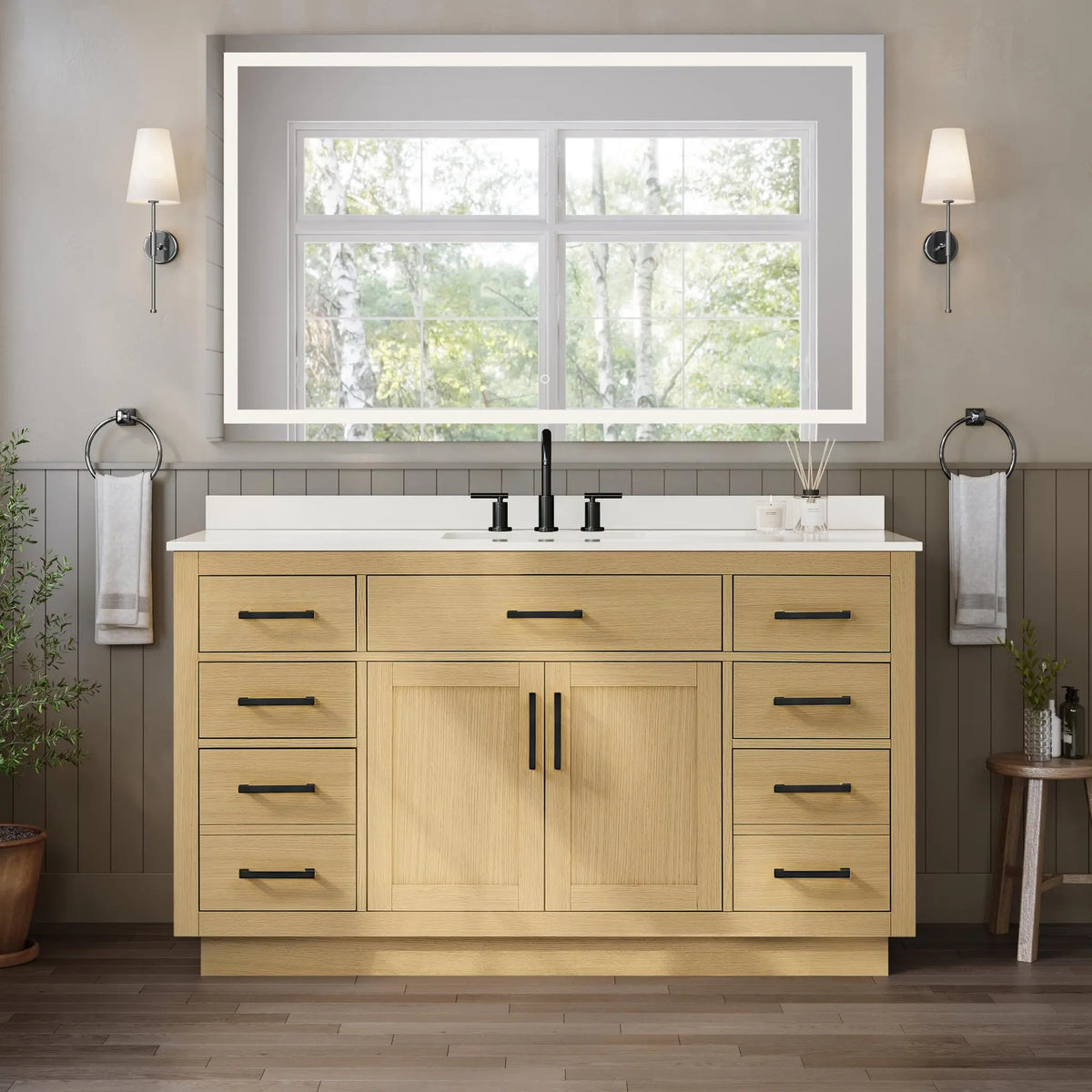 60" Beckett Single Bathroom Vanity with Toe Kick Rift Oak Matte Black Trim by wyndham View 39
