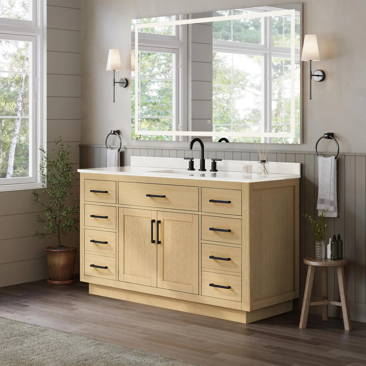 60" Beckett Single Bathroom Vanity with Toe Kick Rift Oak Matte Black Trim by wyndham View 37