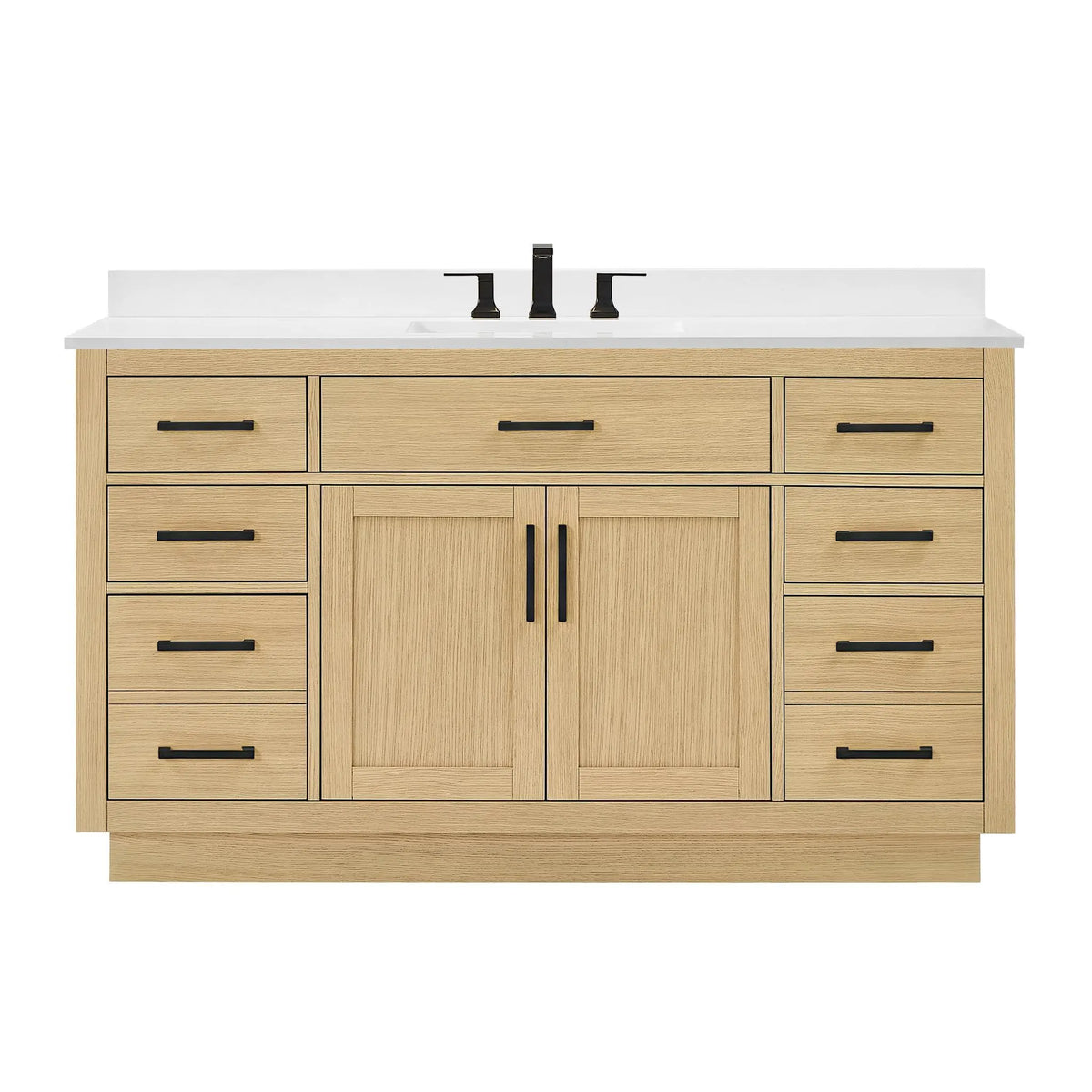 60" Beckett Single Bathroom Vanity with Toe Kick Rift Oak Matte Black Trim by wyndham View 36
