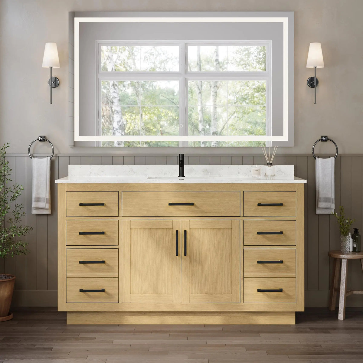 60" Beckett Single Bathroom Vanity with Toe Kick Rift Oak Matte Black Trim by wyndham View 4