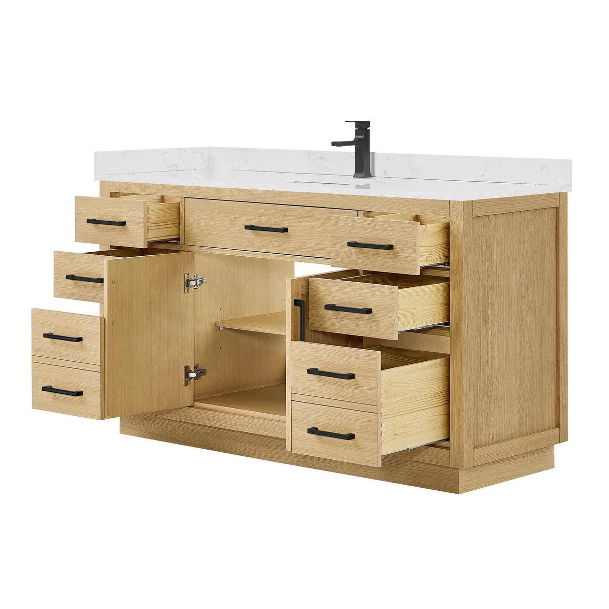 60" Beckett Single Bathroom Vanity with Toe Kick Rift Oak Matte Black Trim by wyndham View 3