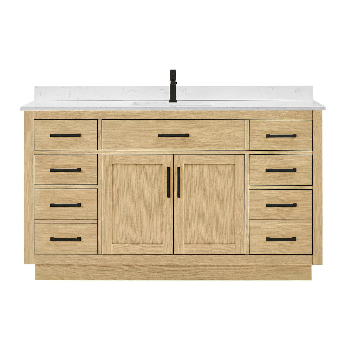 60" Beckett Single Bathroom Vanity with Toe Kick Rift Oak Matte Black Trim by wyndham View 1