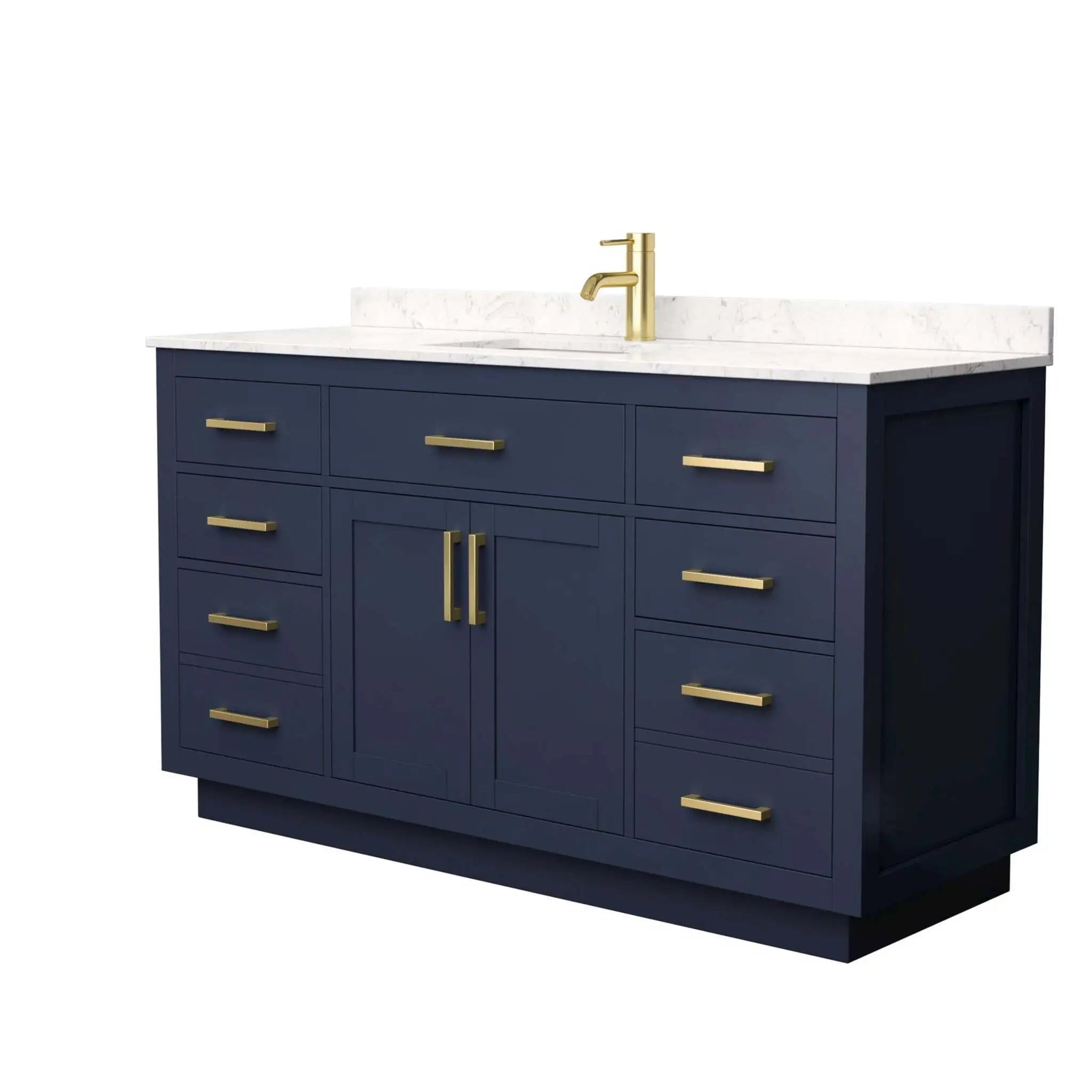 60" Beckett TK Beckett Single Bathroom Vanity with Toe Kick in Dark Blue with Brushed Gold Trim by Wyndham
