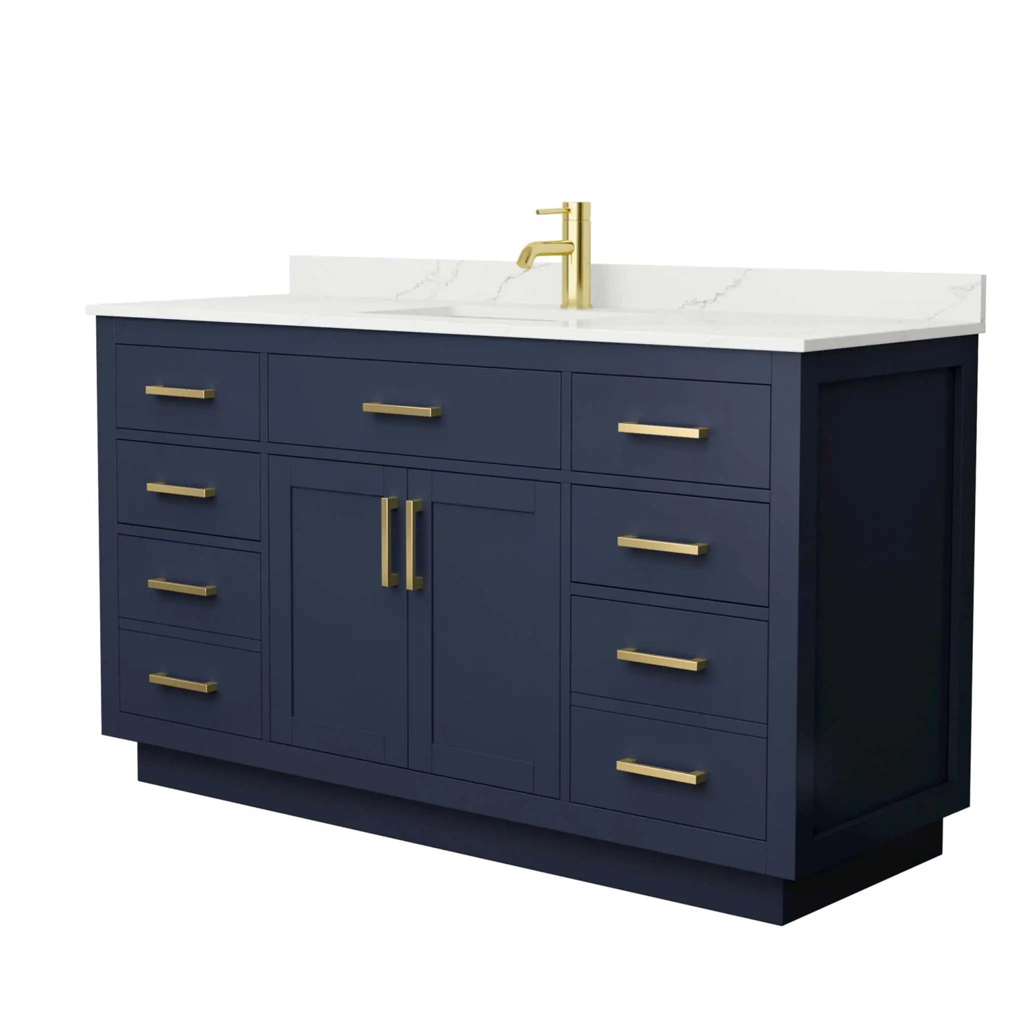 60" Beckett TK Beckett Single Bathroom Vanity with Toe Kick in Dark Blue with Brushed Gold Trim by Wyndham