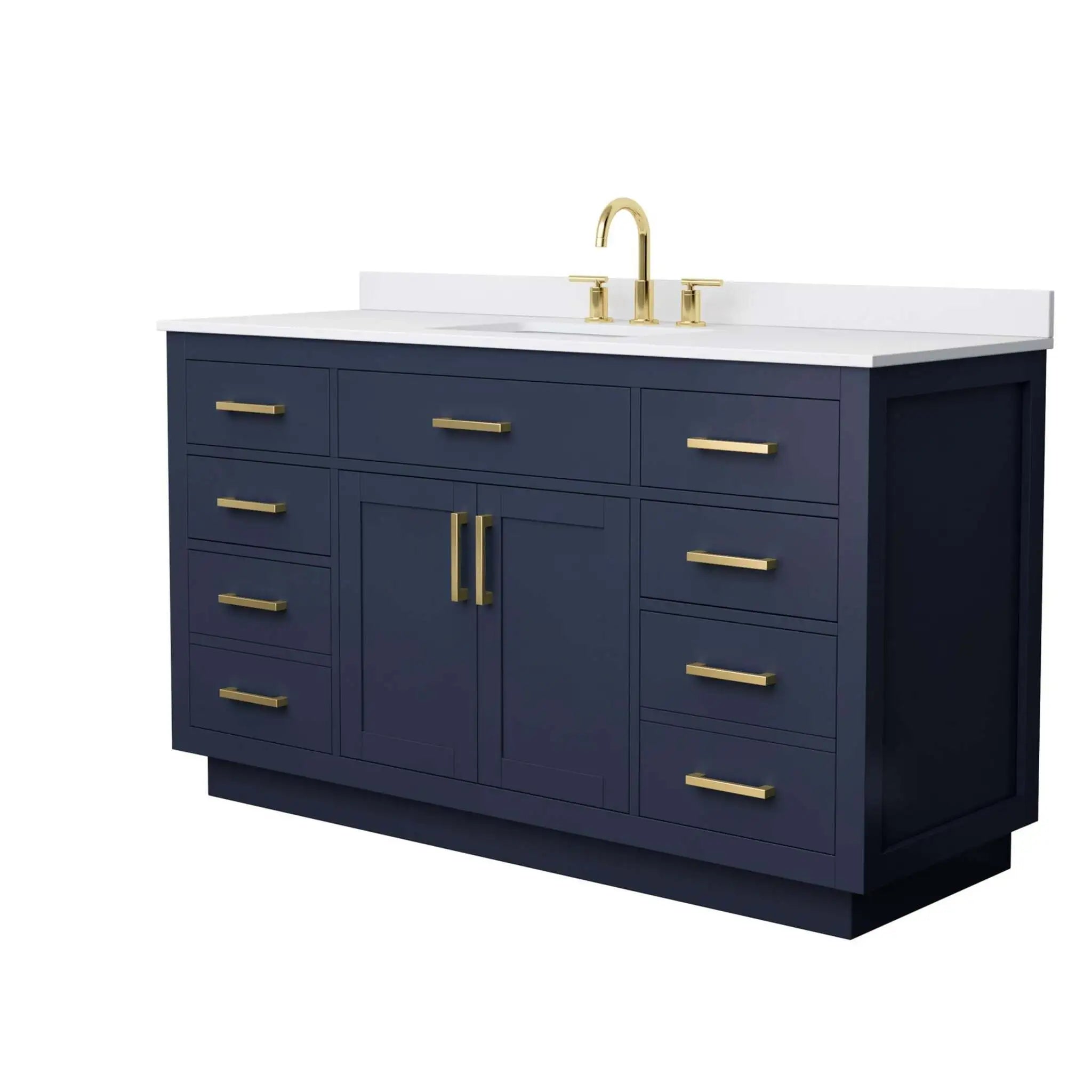 60" Beckett TK Beckett Single Bathroom Vanity with Toe Kick in Dark Blue with Brushed Gold Trim by Wyndham