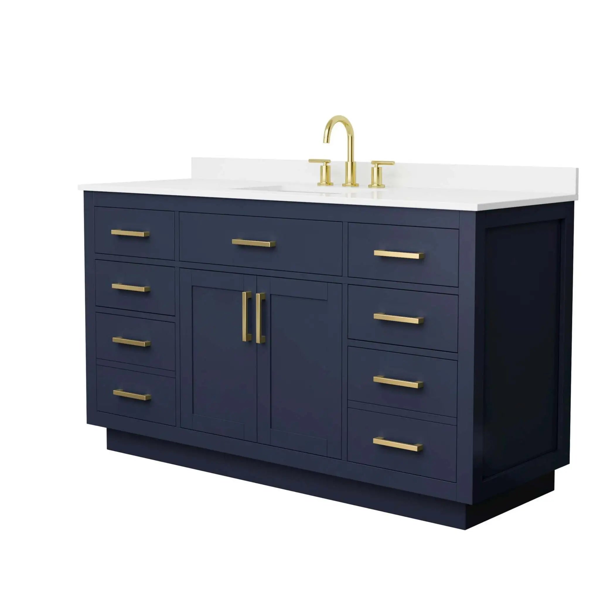 60" Beckett TK Beckett Single Bathroom Vanity with Toe Kick in Dark Blue with Brushed Gold Trim by Wyndham