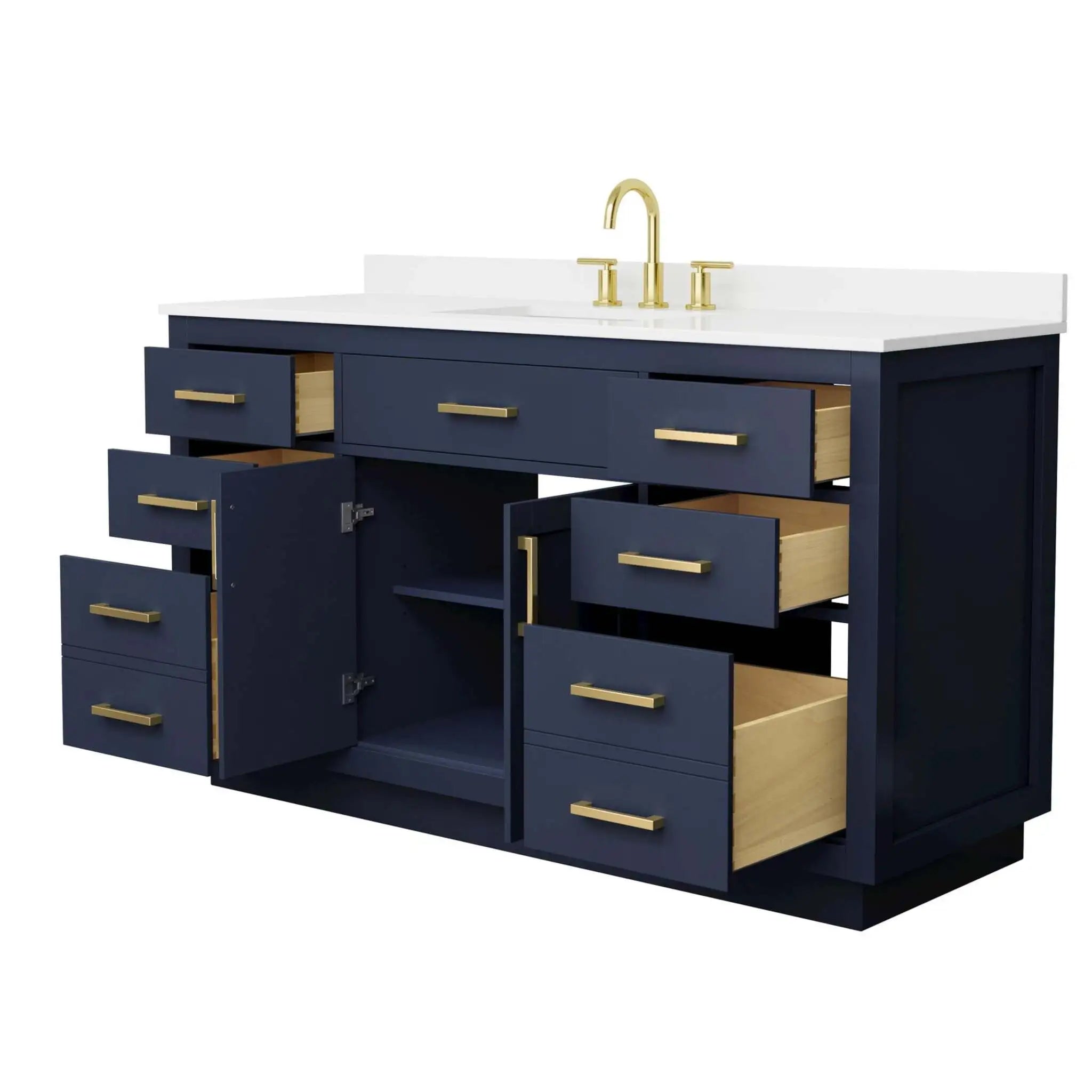 60" Beckett TK Beckett Single Bathroom Vanity with Toe Kick in Dark Blue with Brushed Gold Trim by Wyndham