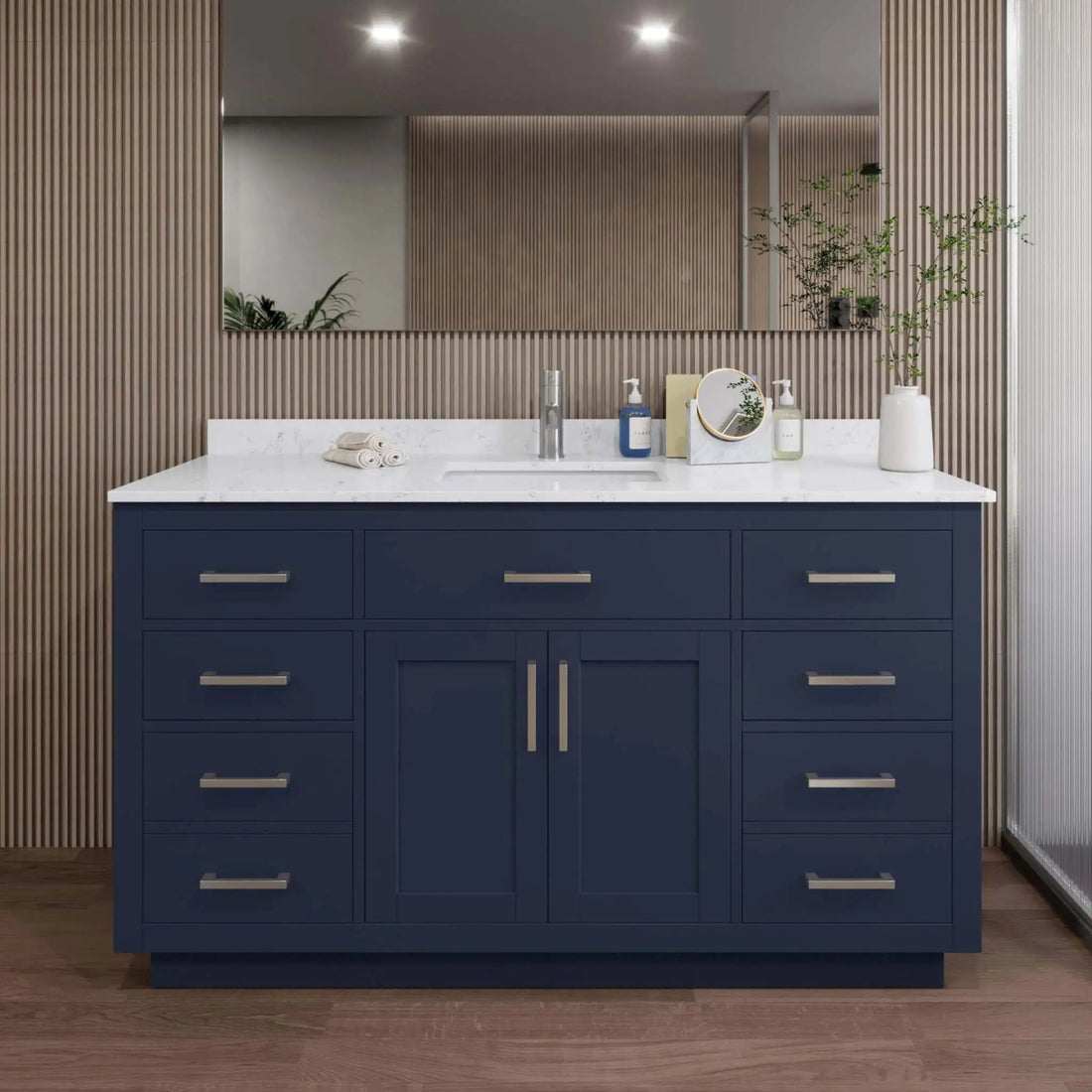 60" Beckett TK Beckett Single Bathroom Vanity with Toe Kick in Dark Blue with Brushed Nickel Trim by Wyndham