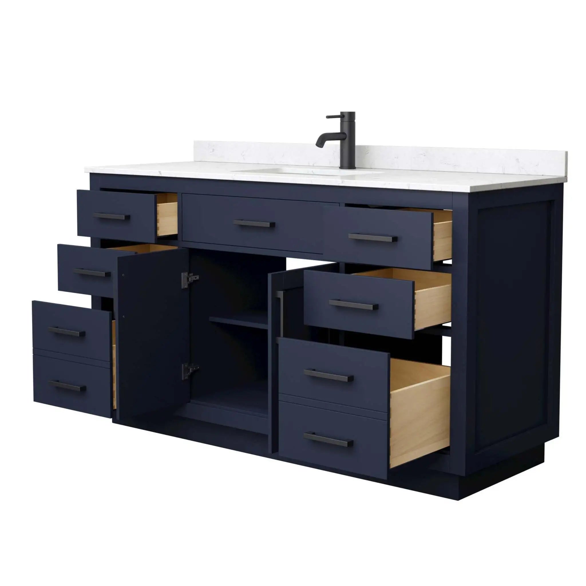 60" Beckett TK Beckett Single Bathroom Vanity with Toe Kick in Dark Blue with Matte Black Trim by Wyndham