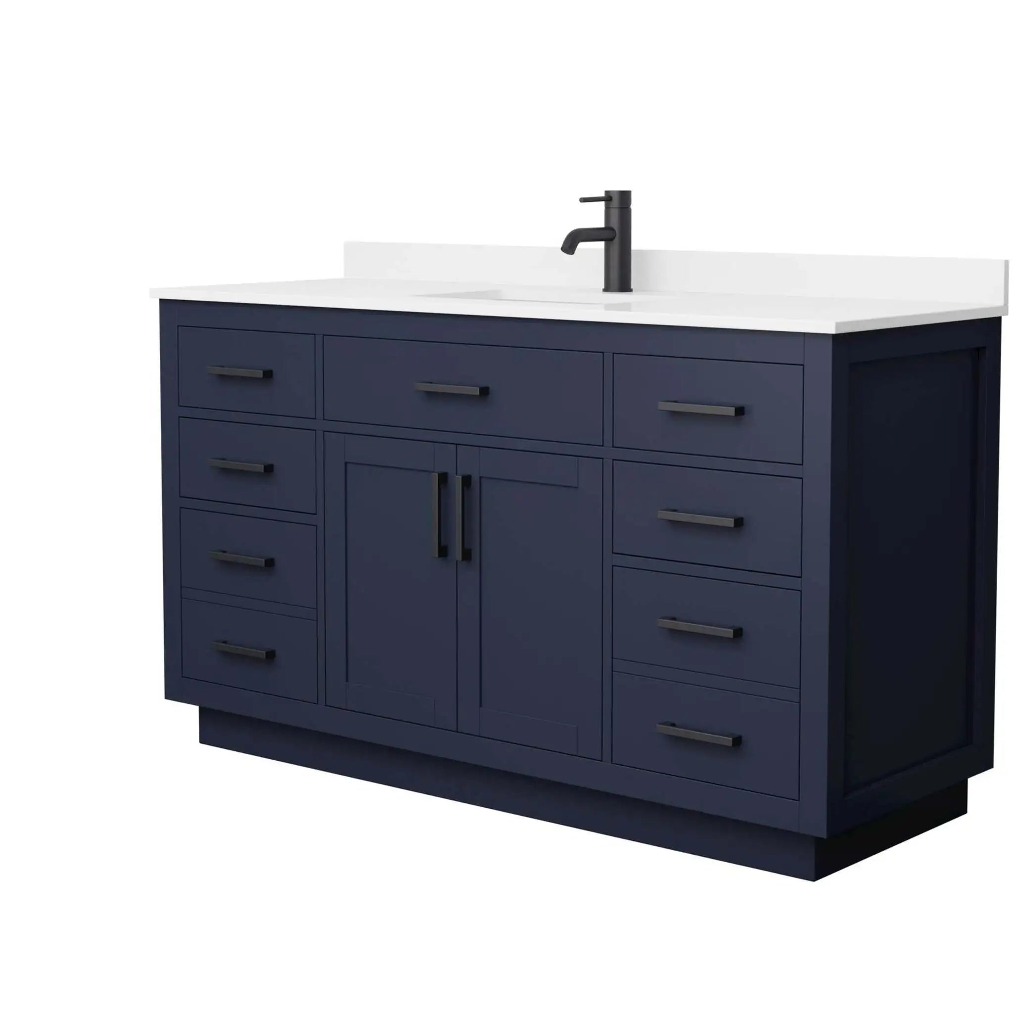 60" Beckett TK Beckett Single Bathroom Vanity with Toe Kick in Dark Blue with Matte Black Trim by Wyndham