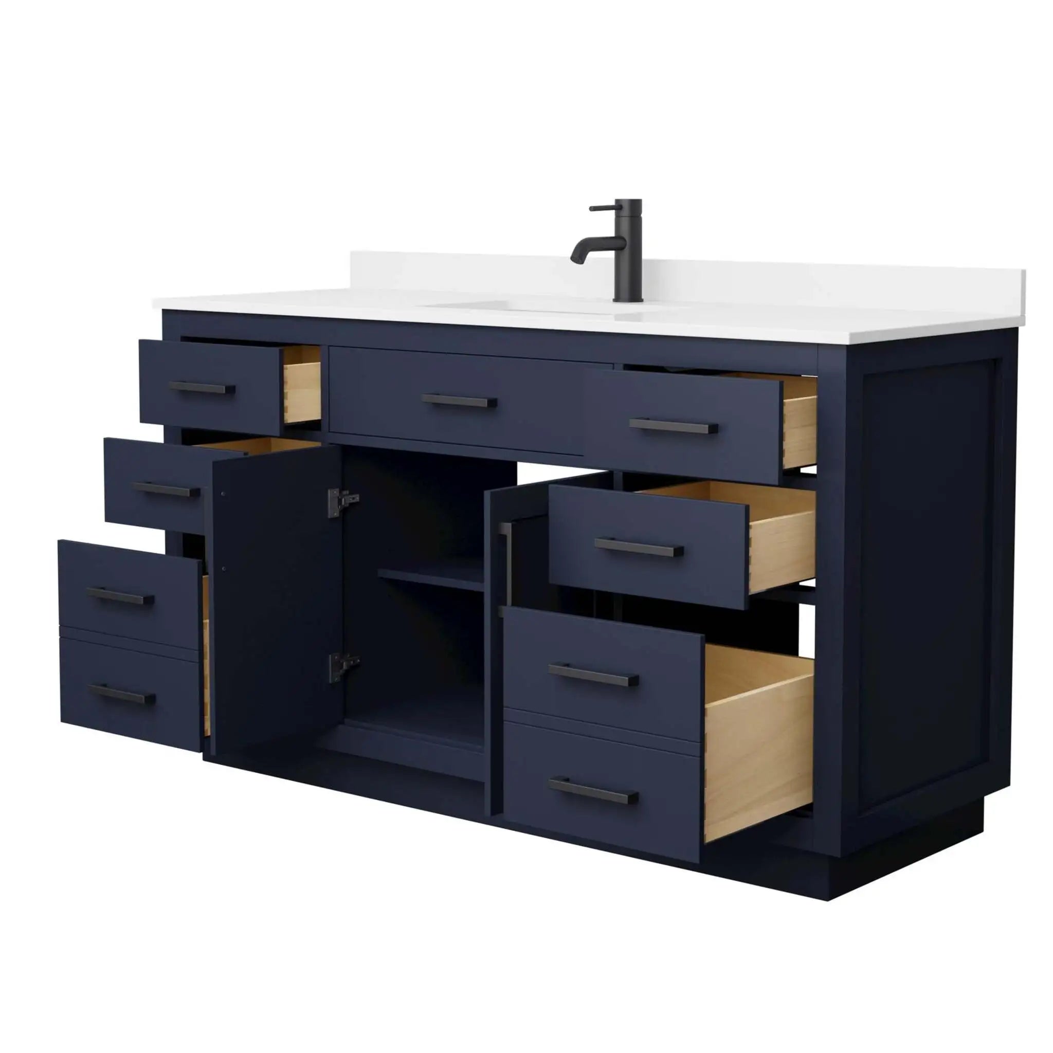 60" Beckett TK Beckett Single Bathroom Vanity with Toe Kick in Dark Blue with Matte Black Trim by Wyndham