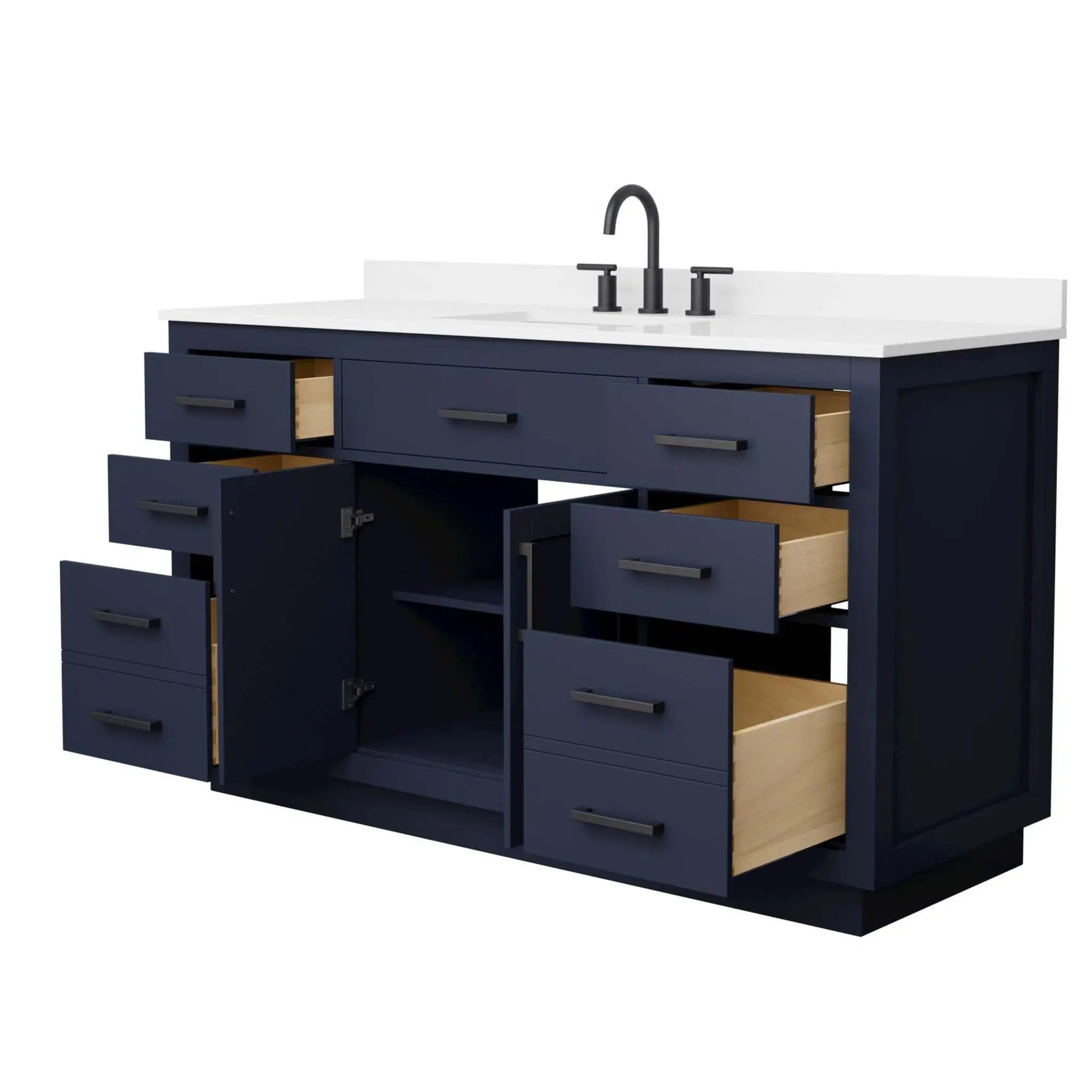 60" Beckett TK Beckett Single Bathroom Vanity with Toe Kick in Dark Blue with Matte Black Trim by Wyndham