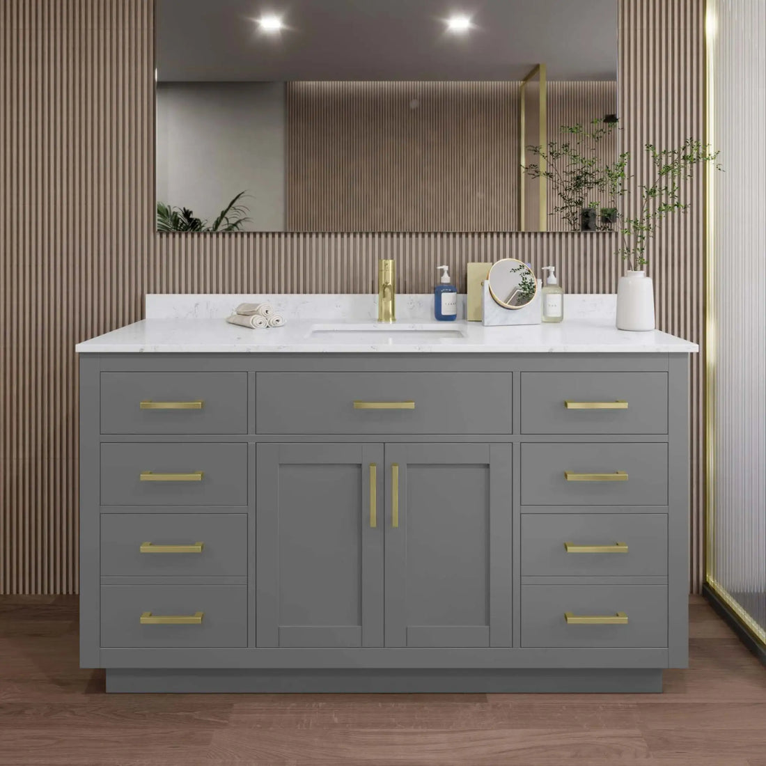 60" Beckett TK Beckett Single Bathroom Vanity with Toe Kick in Dark Gray with Brushed Gold Trim by Wyndham