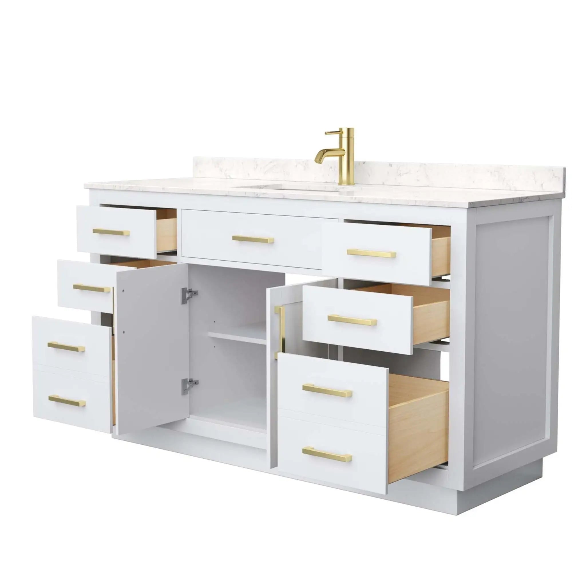 60" Beckett TK Beckett Single Bathroom Vanity with Toe Kick in White with Brushed Gold Trim by Wyndham