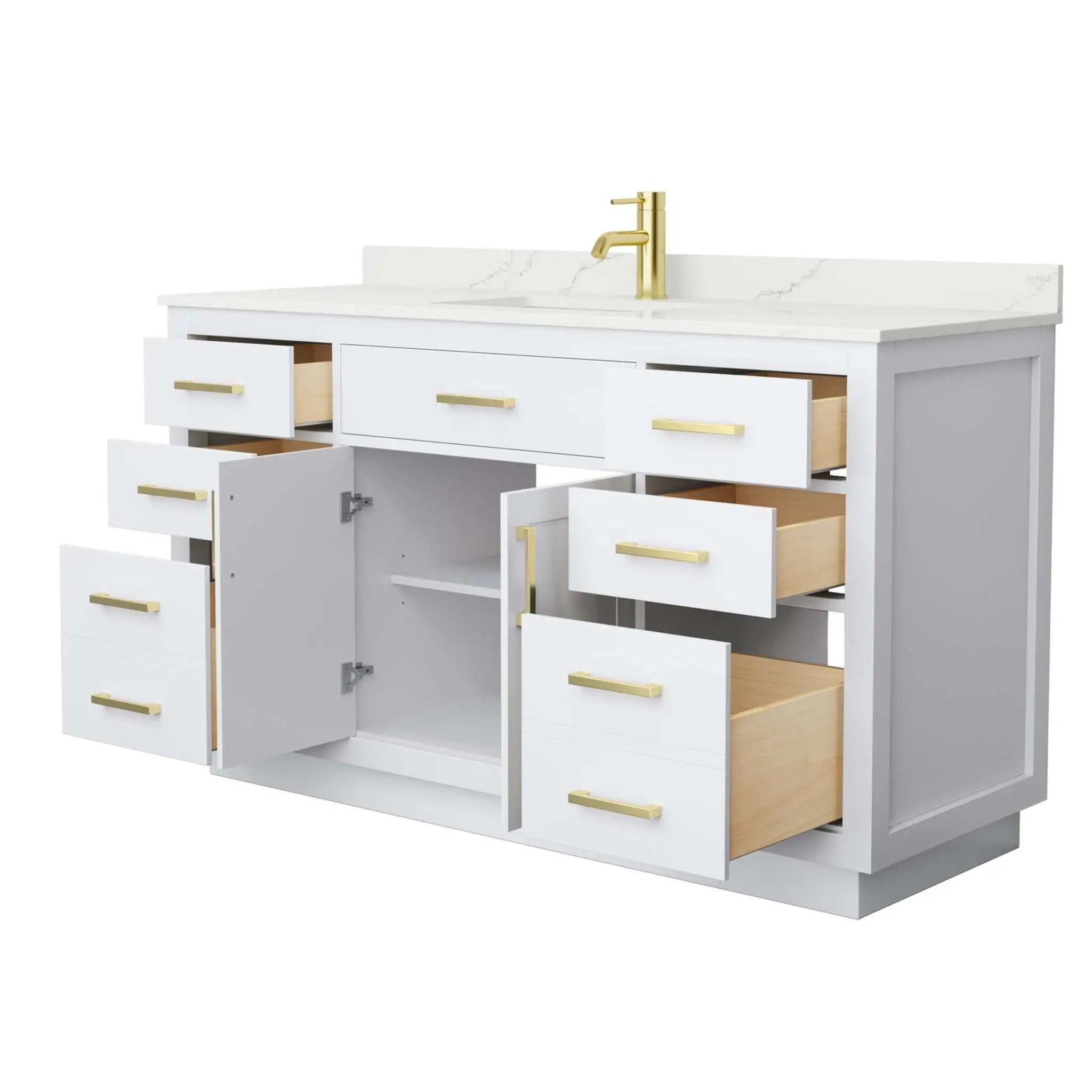 60" Beckett TK Beckett Single Bathroom Vanity with Toe Kick in White with Brushed Gold Trim by Wyndham