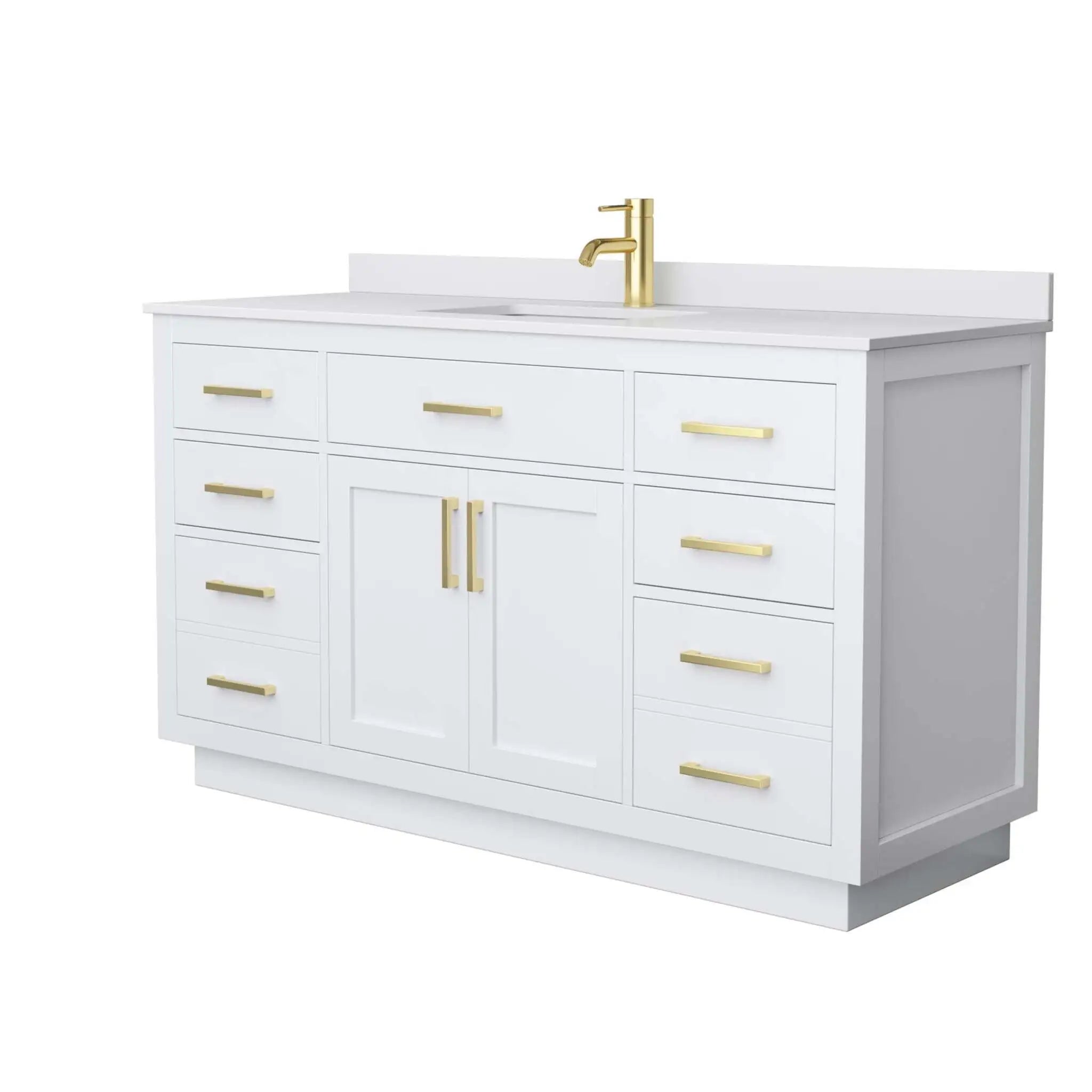 60" Beckett TK Beckett Single Bathroom Vanity with Toe Kick in White with Brushed Gold Trim by Wyndham