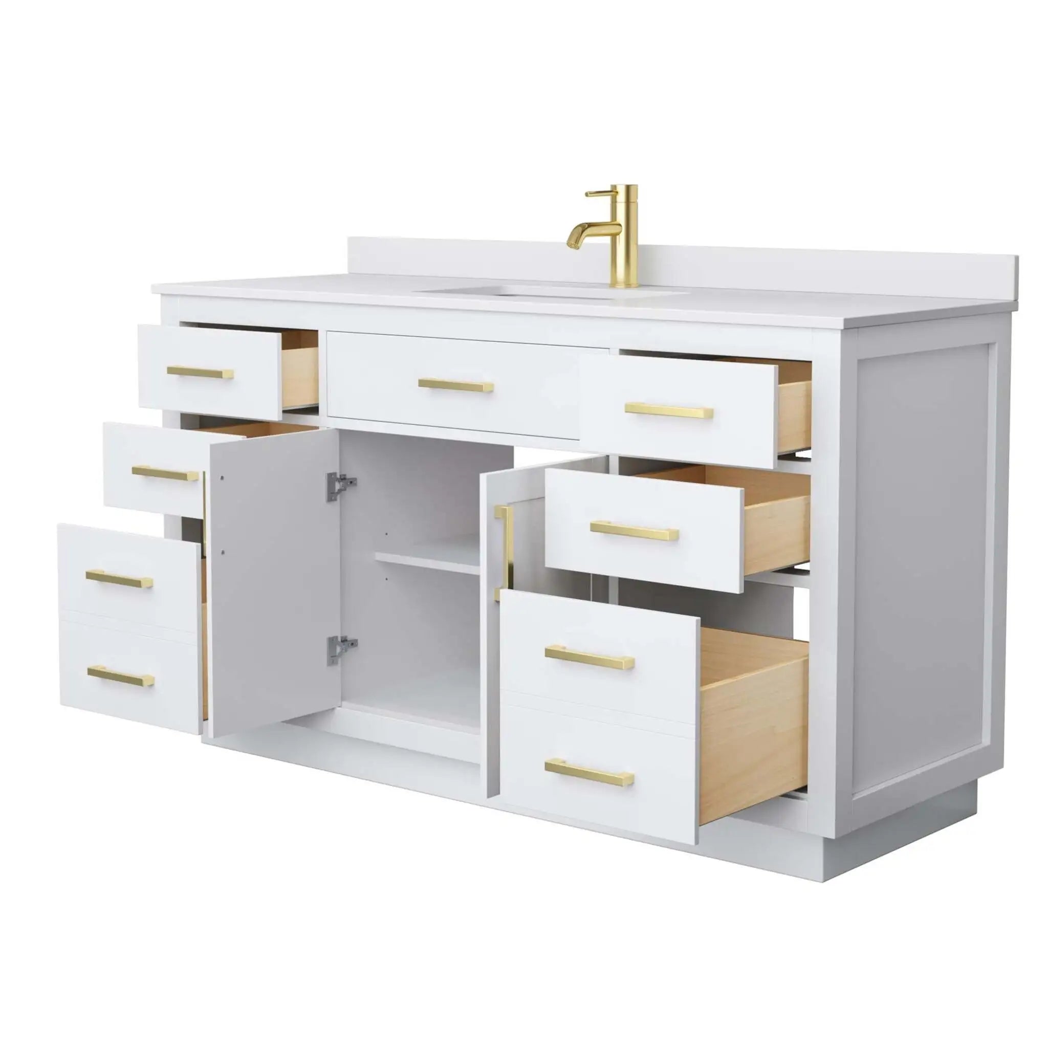 60" Beckett TK Beckett Single Bathroom Vanity with Toe Kick in White with Brushed Gold Trim by Wyndham