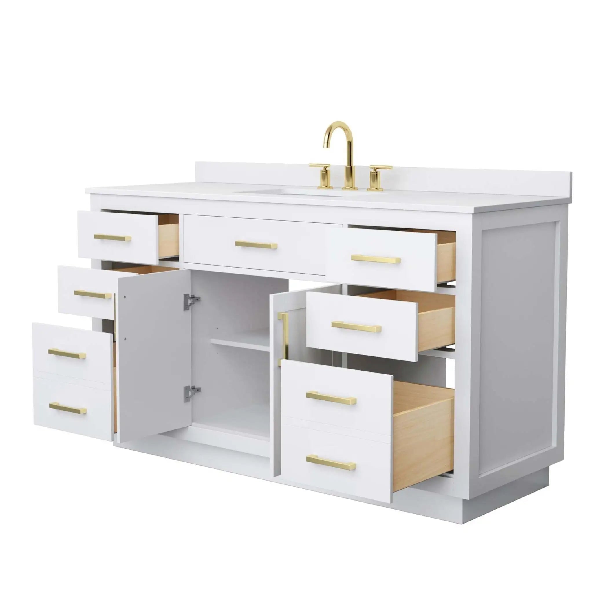 60" Beckett TK Beckett Single Bathroom Vanity with Toe Kick in White with Brushed Gold Trim by Wyndham