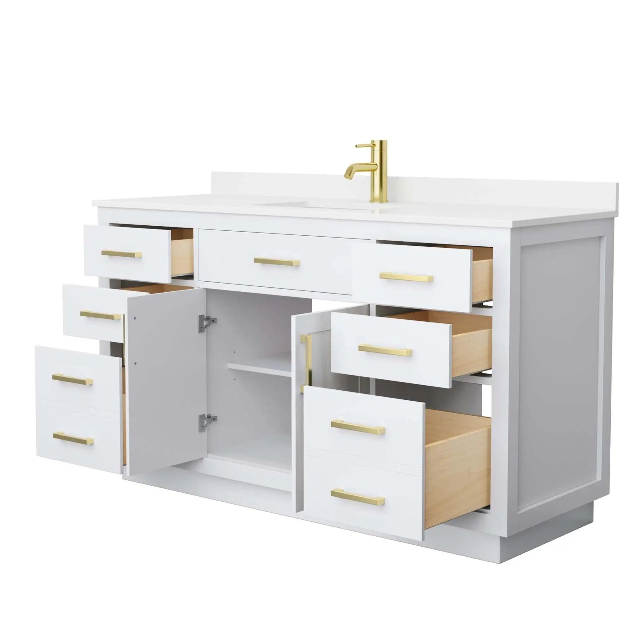 60" Beckett TK Beckett Single Bathroom Vanity with Toe Kick in White with Brushed Gold Trim by Wyndham