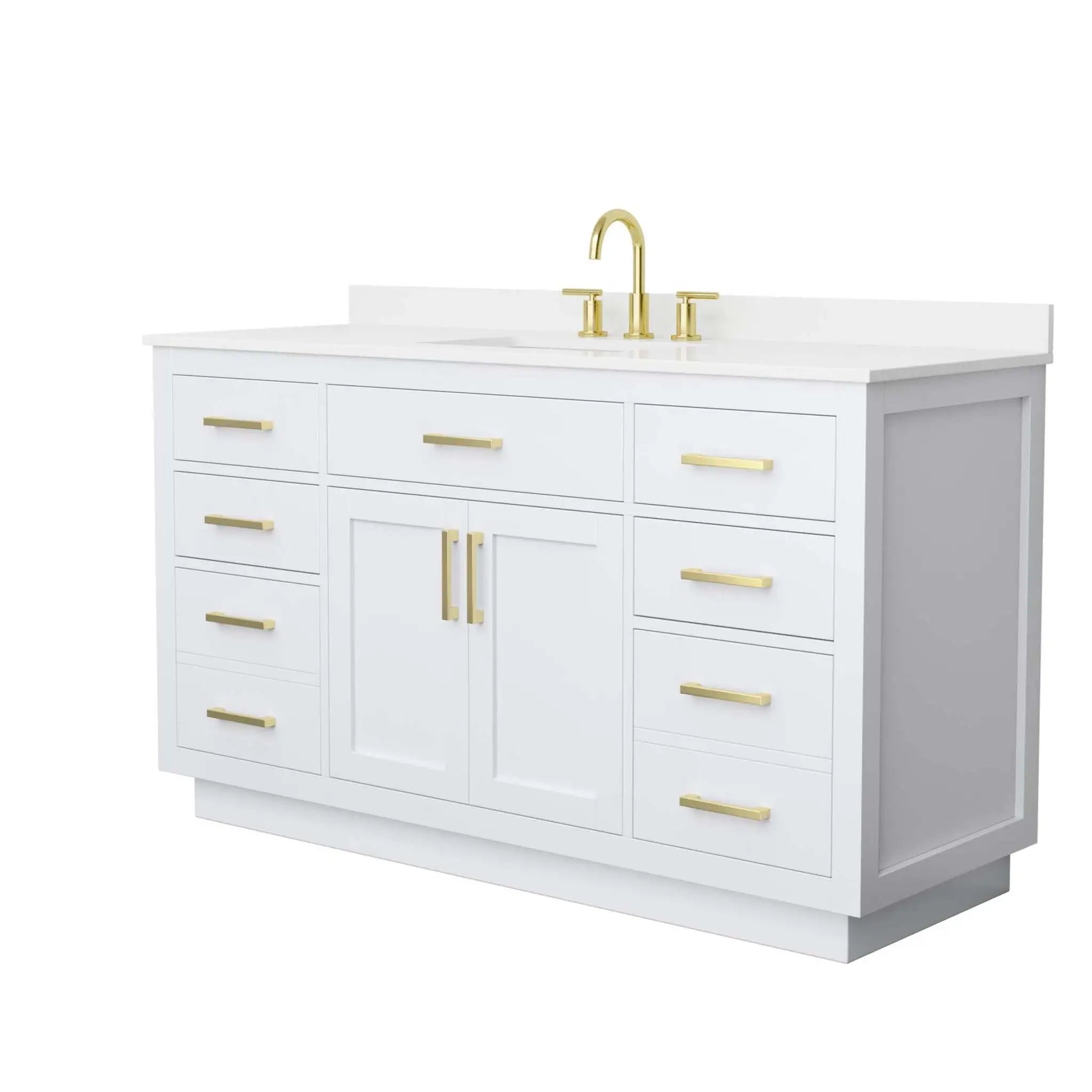 60" Beckett TK Beckett Single Bathroom Vanity with Toe Kick in White with Brushed Gold Trim by Wyndham