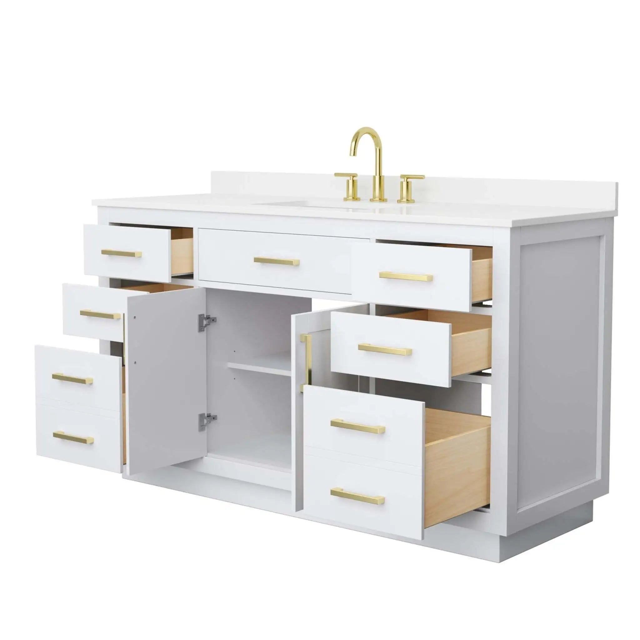 60" Beckett TK Beckett Single Bathroom Vanity with Toe Kick in White with Brushed Gold Trim by Wyndham