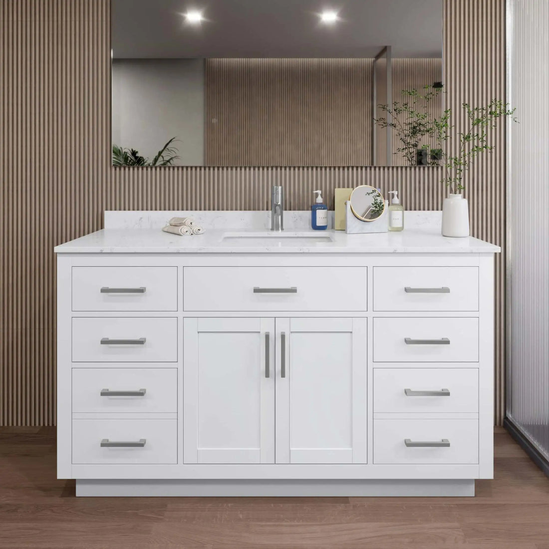 60" Beckett TK Beckett Single Bathroom Vanity with Toe Kick in White with Brushed Nickel Trim by Wyndham