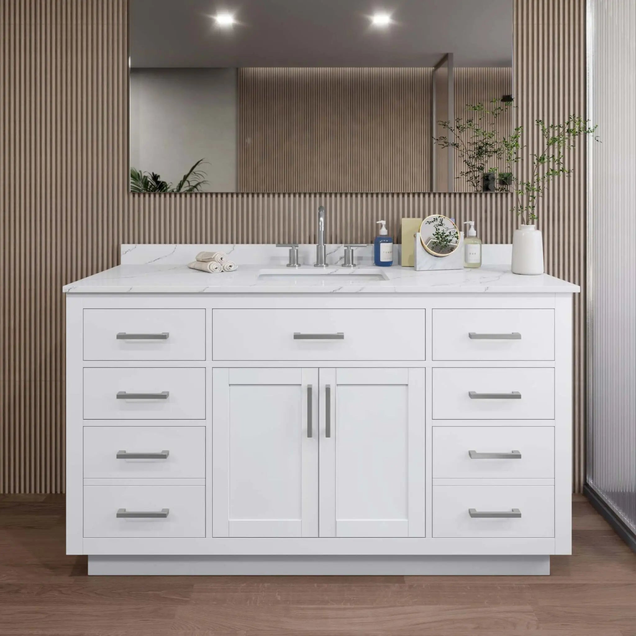 60" Beckett TK Beckett Single Bathroom Vanity with Toe Kick in White with Brushed Nickel Trim by Wyndham