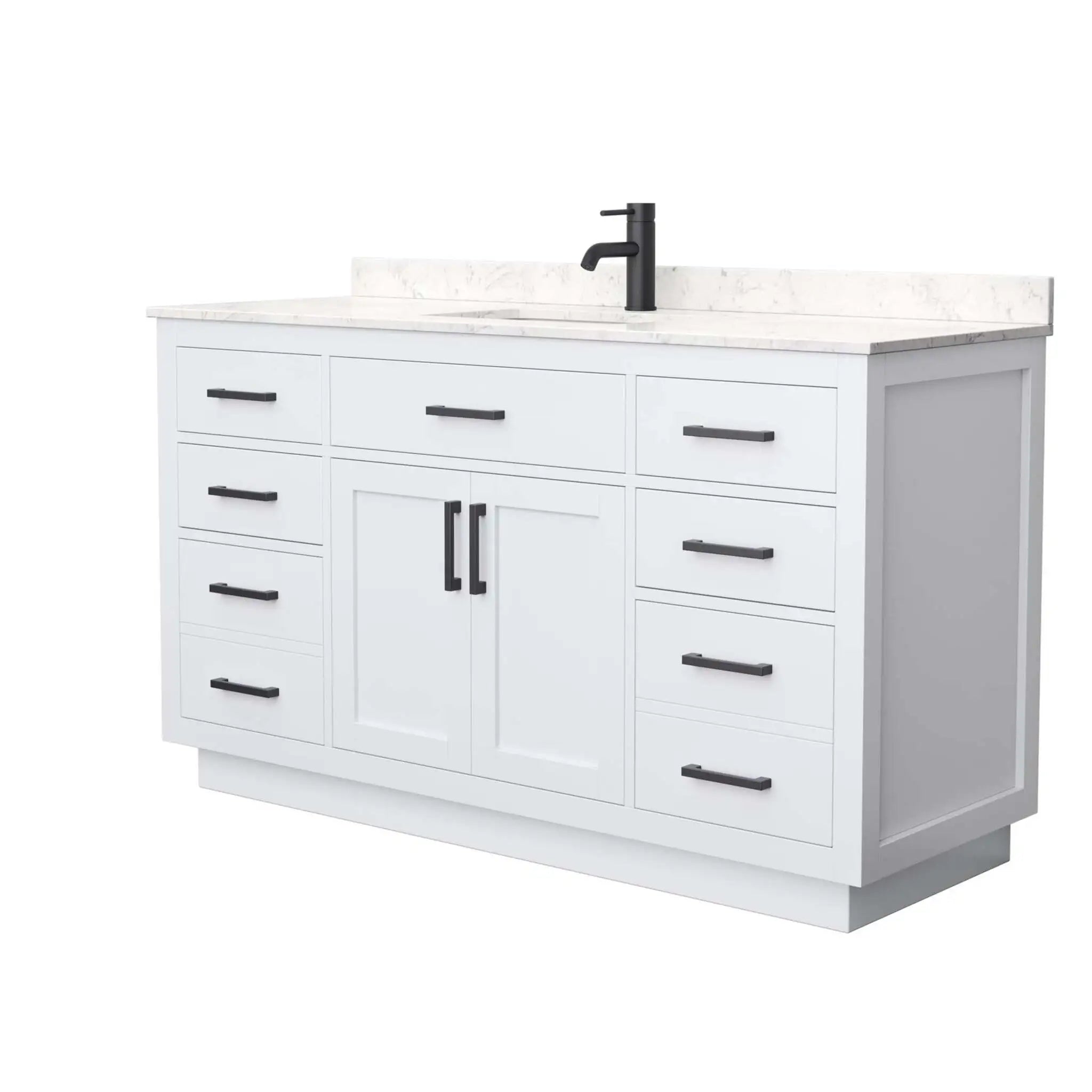 60" Beckett TK Beckett Single Bathroom Vanity with Toe Kick in White with Matte Black Trim by Wyndham