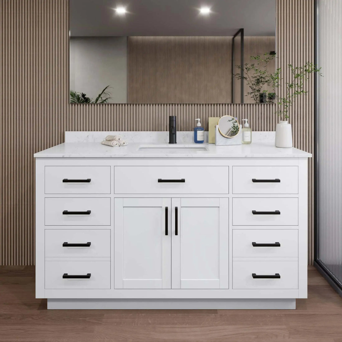 60" Beckett TK Beckett Single Bathroom Vanity with Toe Kick in White with Matte Black Trim by Wyndham