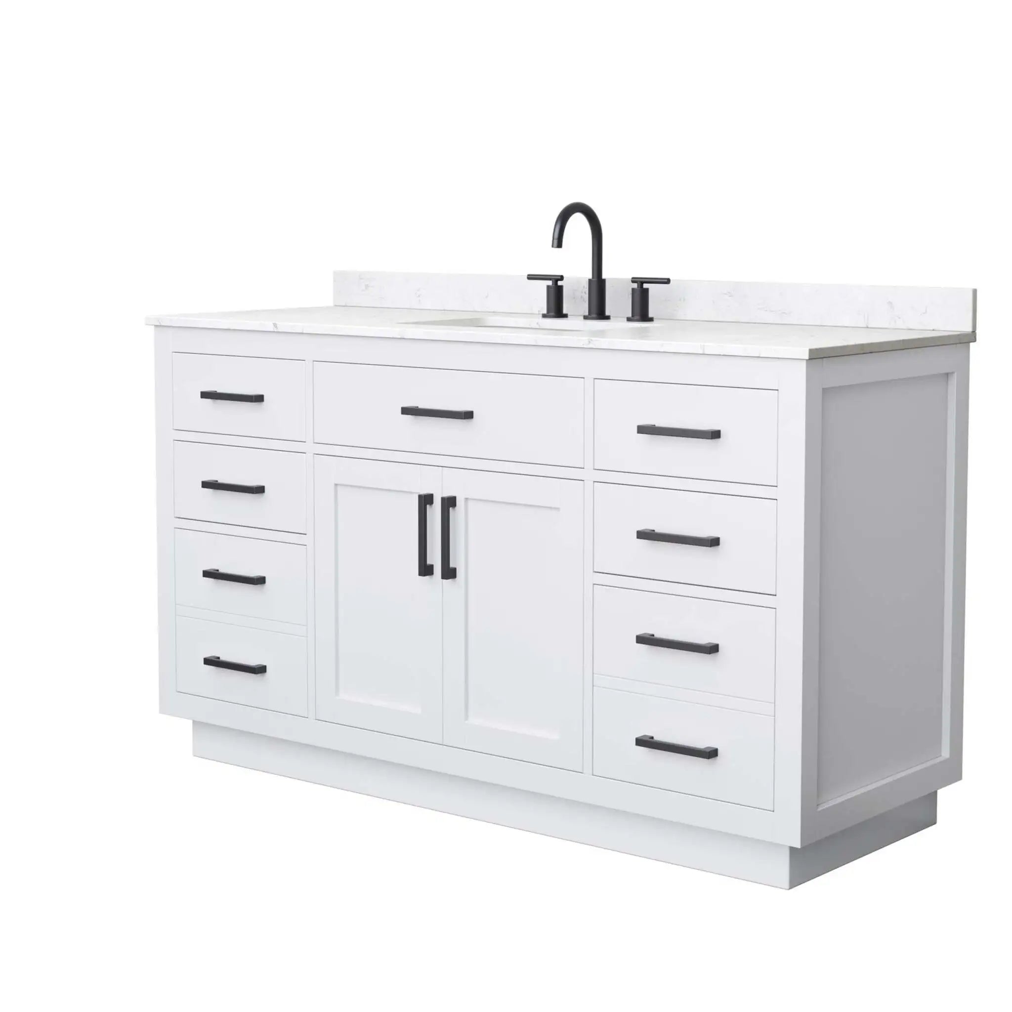 60" Beckett TK Beckett Single Bathroom Vanity with Toe Kick in White with Matte Black Trim by Wyndham