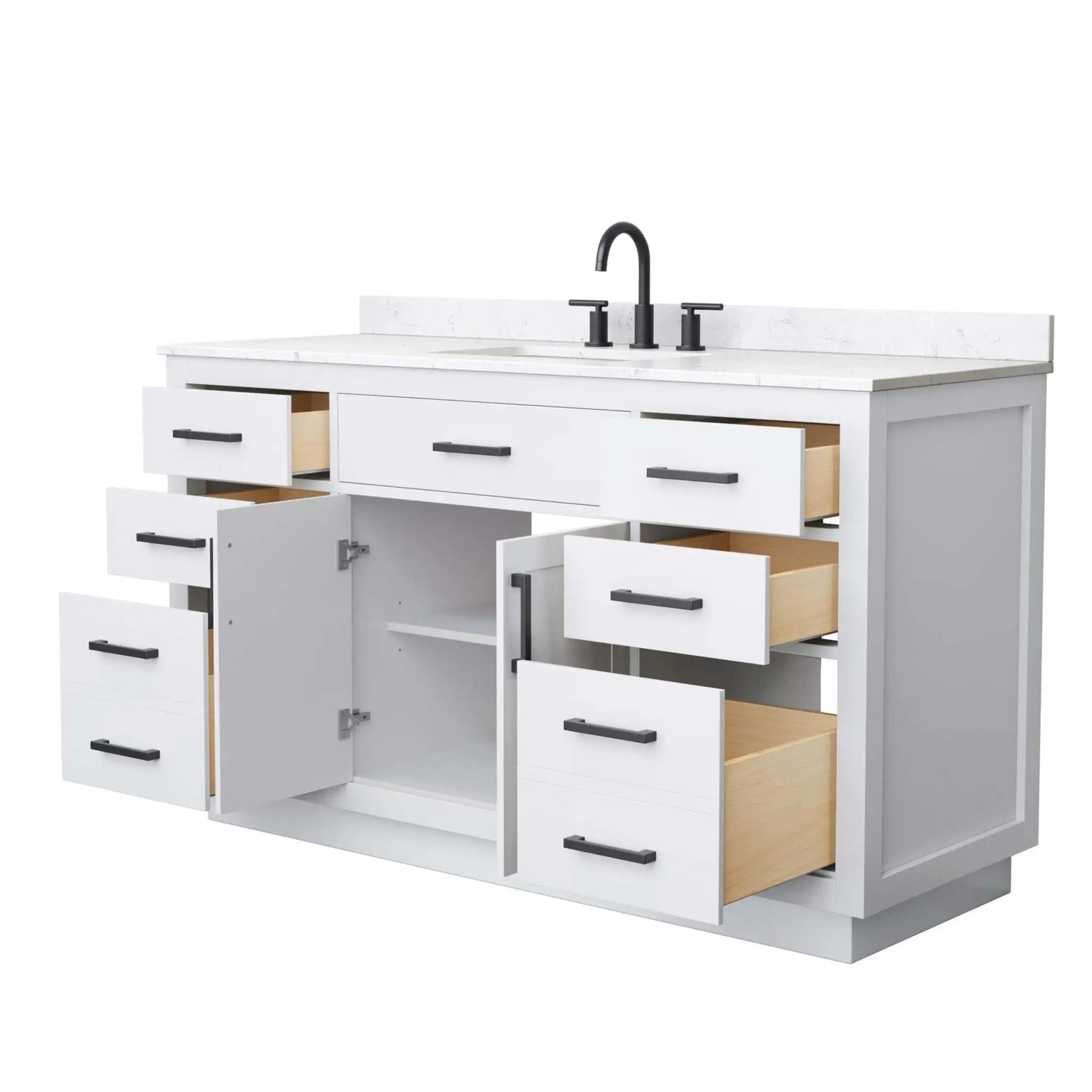 60" Beckett TK Beckett Single Bathroom Vanity with Toe Kick in White with Matte Black Trim by Wyndham