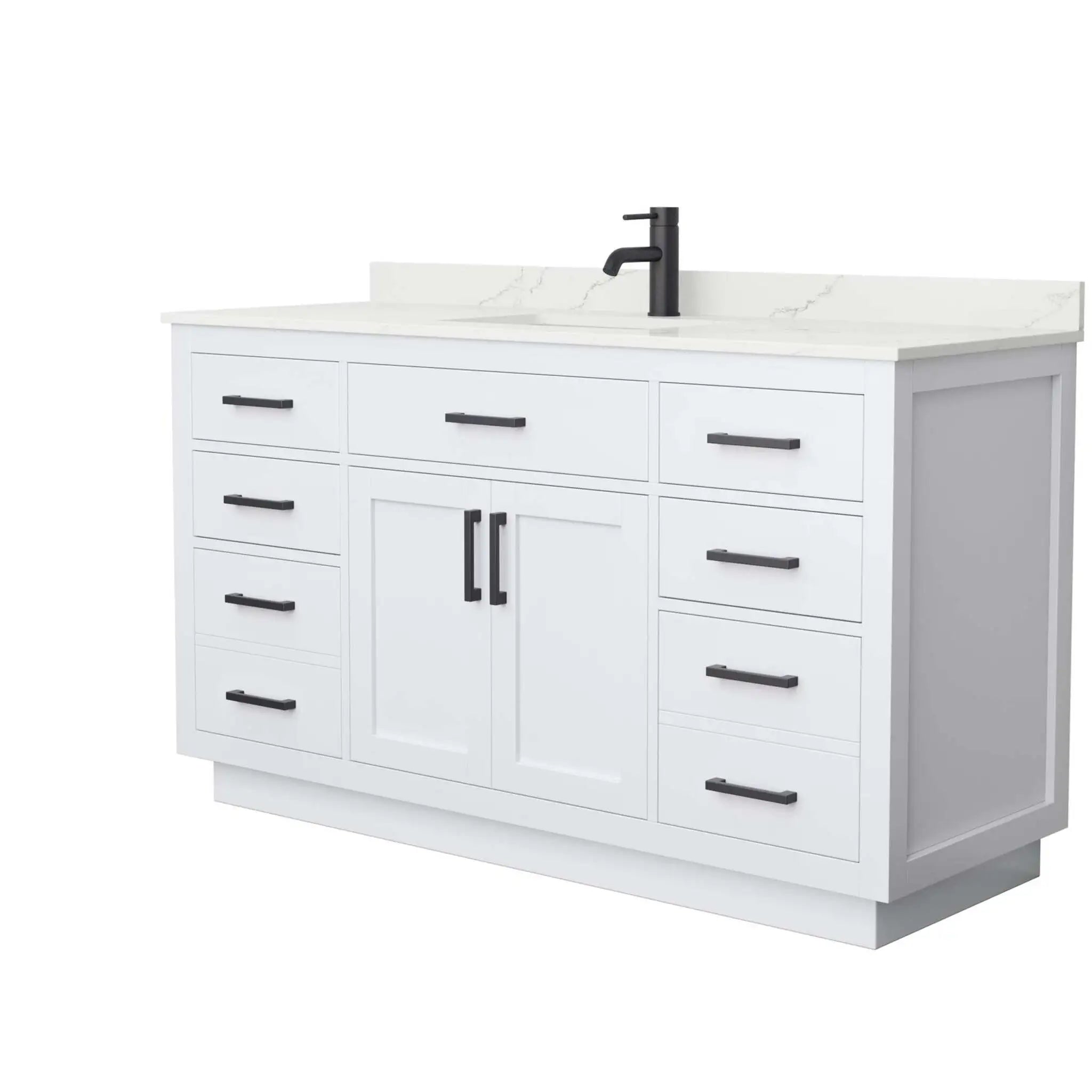 60" Beckett TK Beckett Single Bathroom Vanity with Toe Kick in White with Matte Black Trim by Wyndham