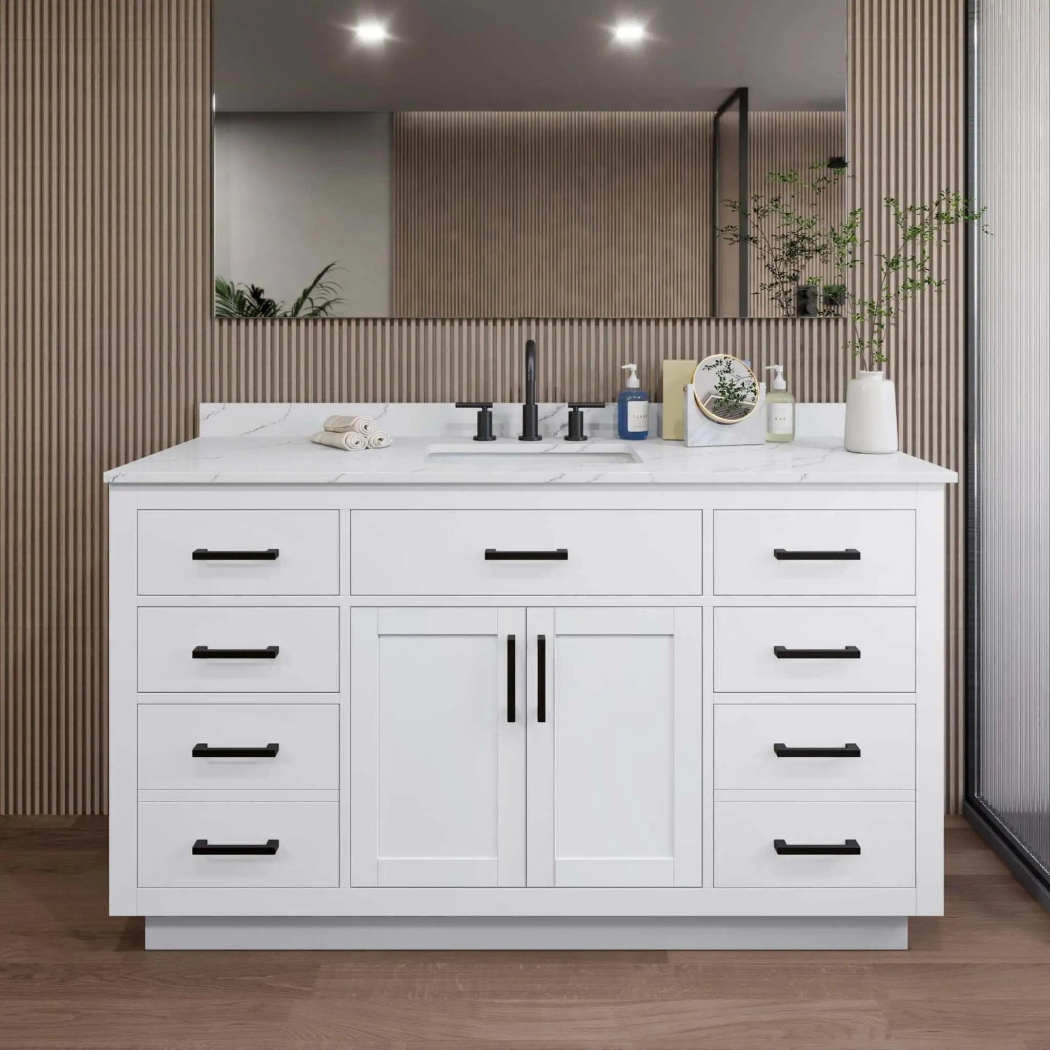 60" Beckett TK Beckett Single Bathroom Vanity with Toe Kick in White with Matte Black Trim by Wyndham
