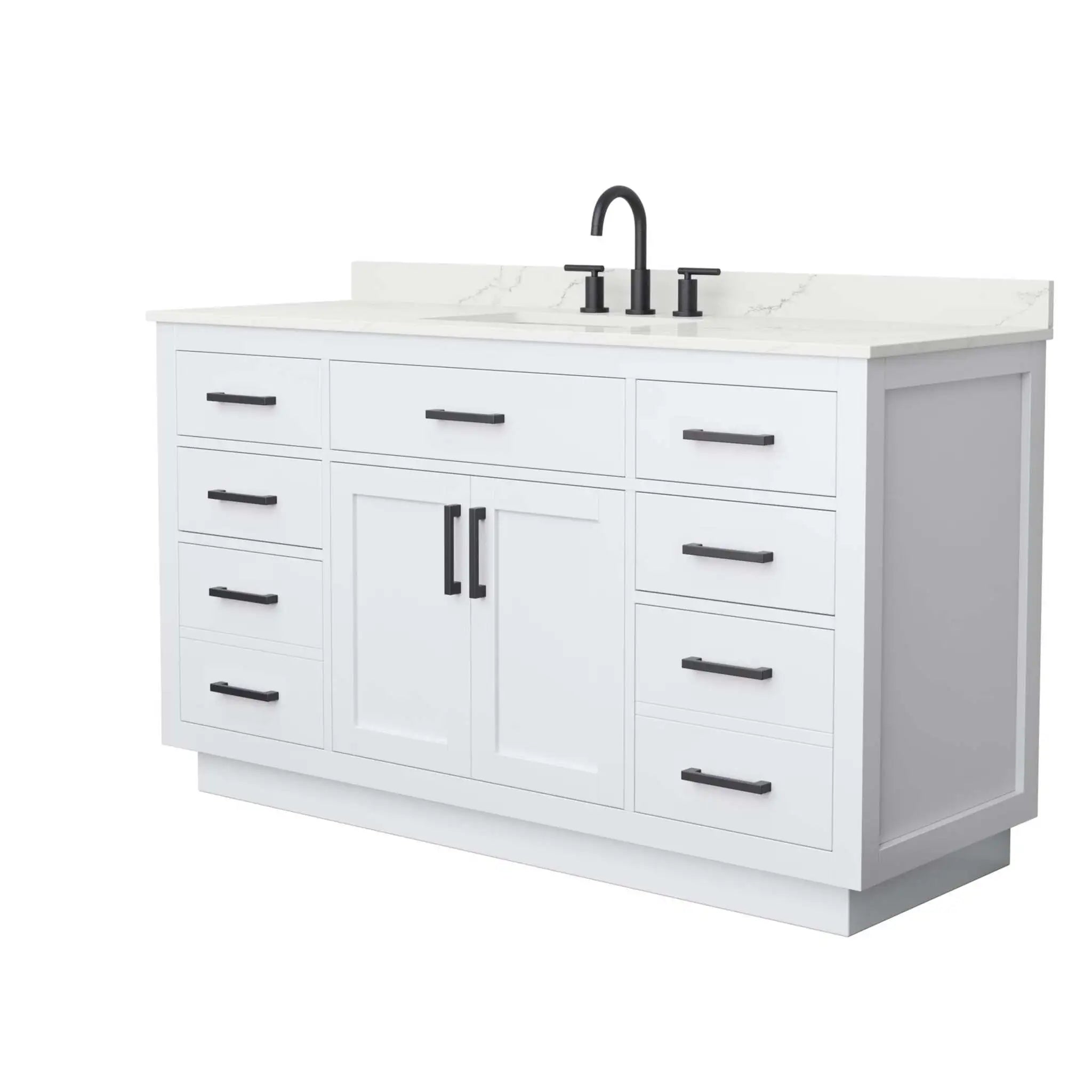 60" Beckett TK Beckett Single Bathroom Vanity with Toe Kick in White with Matte Black Trim by Wyndham