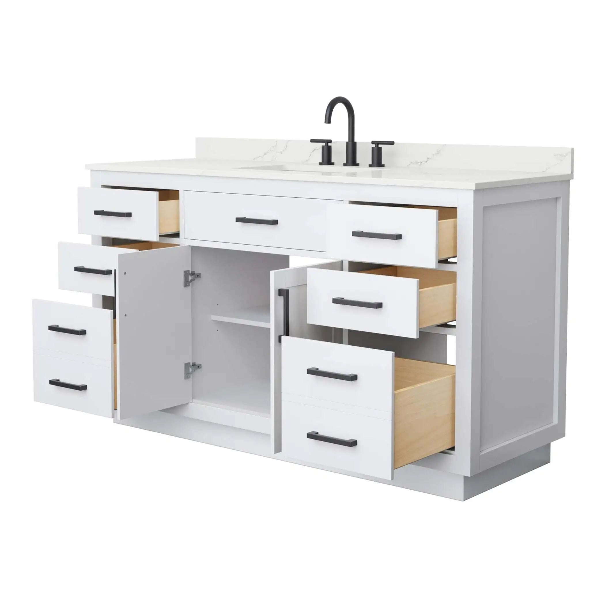 60" Beckett TK Beckett Single Bathroom Vanity with Toe Kick in White with Matte Black Trim by Wyndham