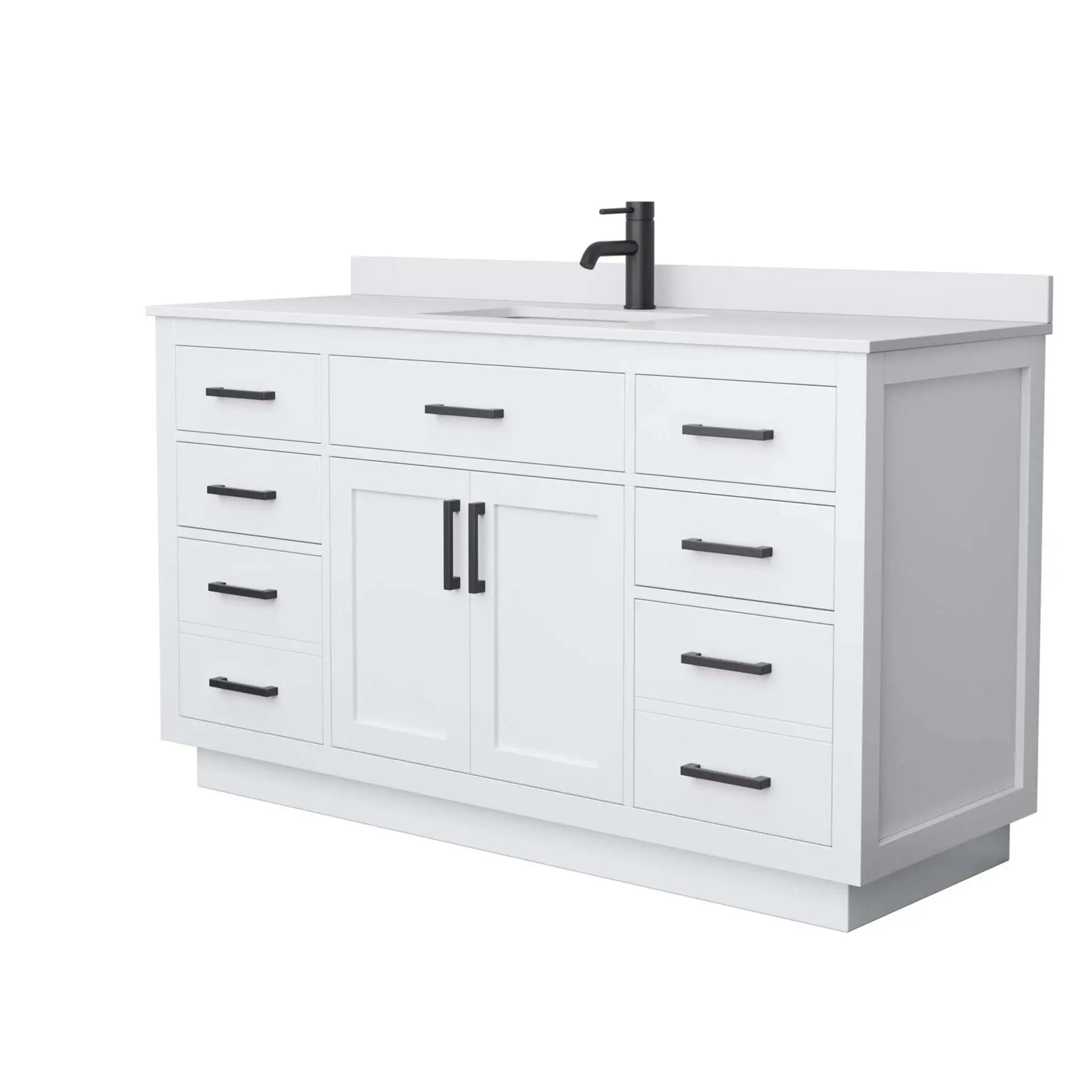 60" Beckett TK Beckett Single Bathroom Vanity with Toe Kick in White with Matte Black Trim by Wyndham