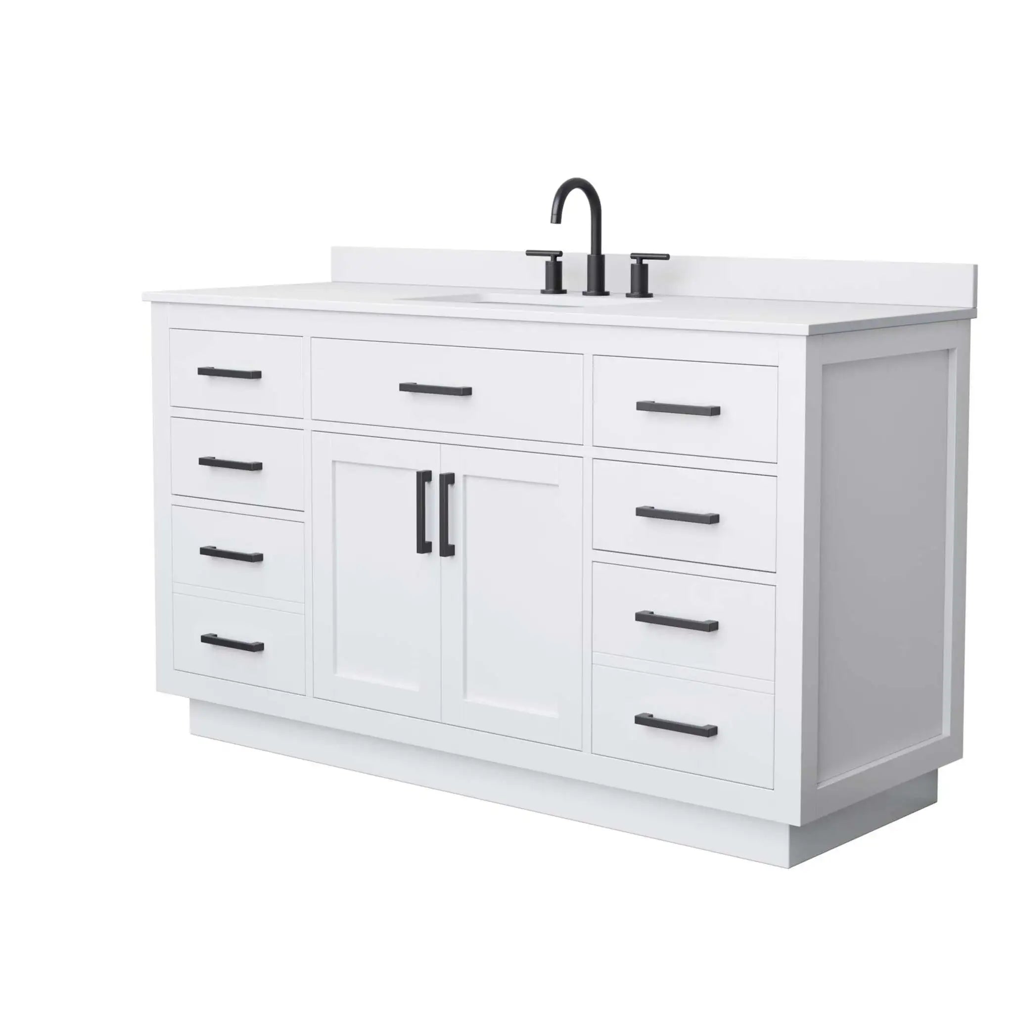 60" Beckett TK Beckett Single Bathroom Vanity with Toe Kick in White with Matte Black Trim by Wyndham