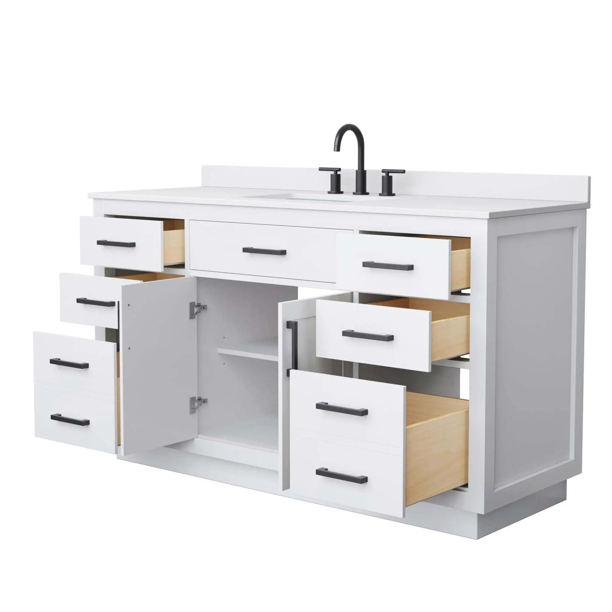 60" Beckett TK Beckett Single Bathroom Vanity with Toe Kick in White with Matte Black Trim by Wyndham