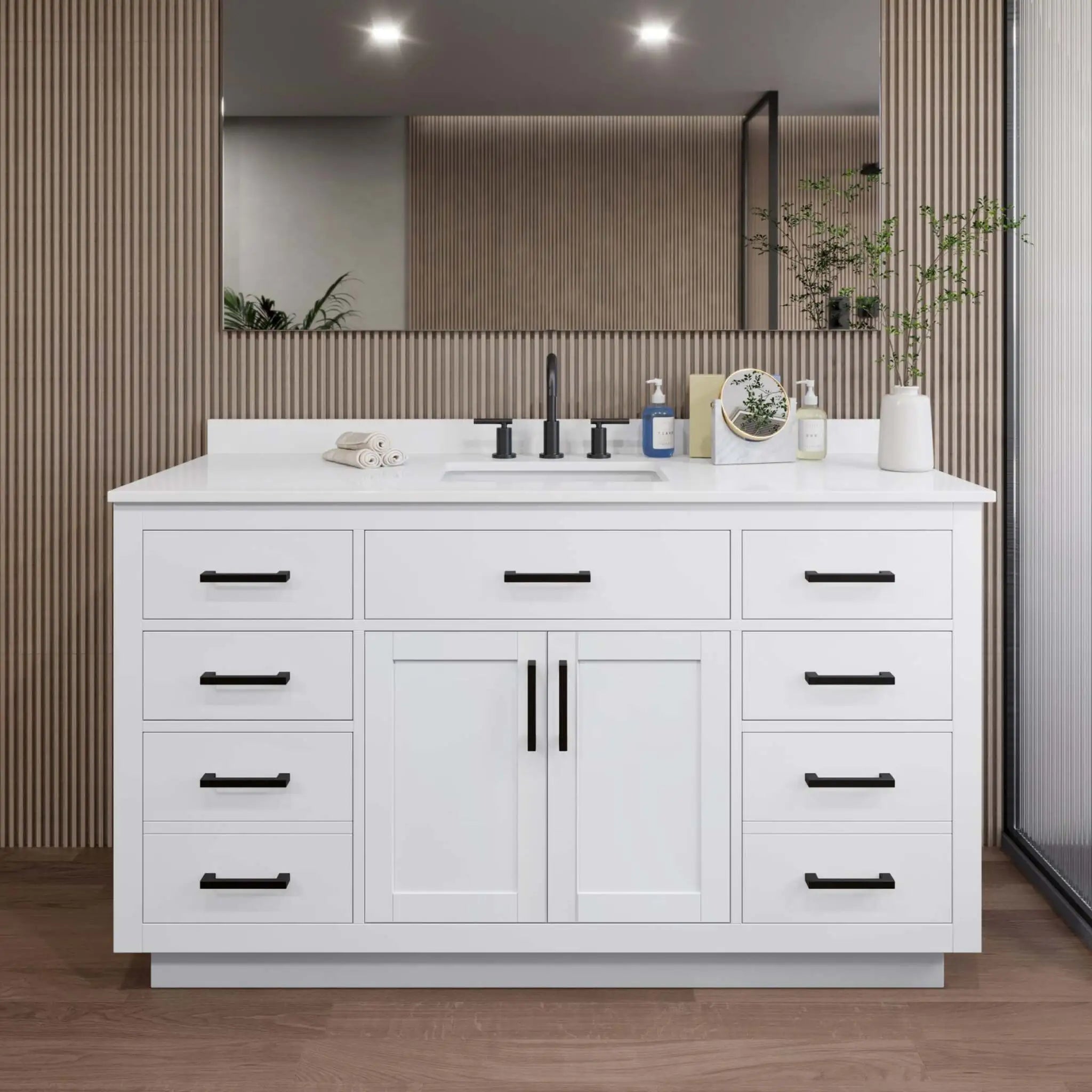 60" Beckett TK Beckett Single Bathroom Vanity with Toe Kick in White with Matte Black Trim by Wyndham