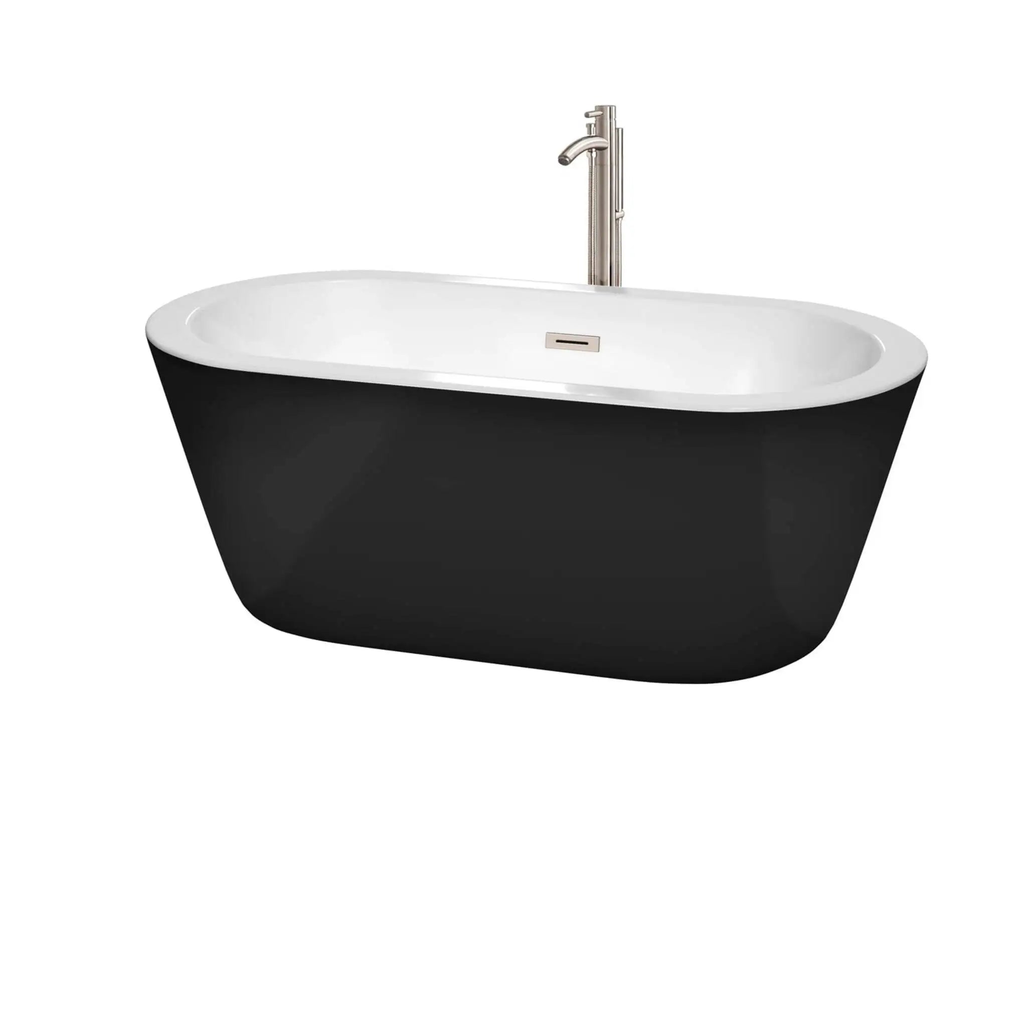 60" Black Freestanding Bathtub with Brushed Nickel Faucet - Mermaid by Wyndham (WCOBT100360BKATP11BN) image