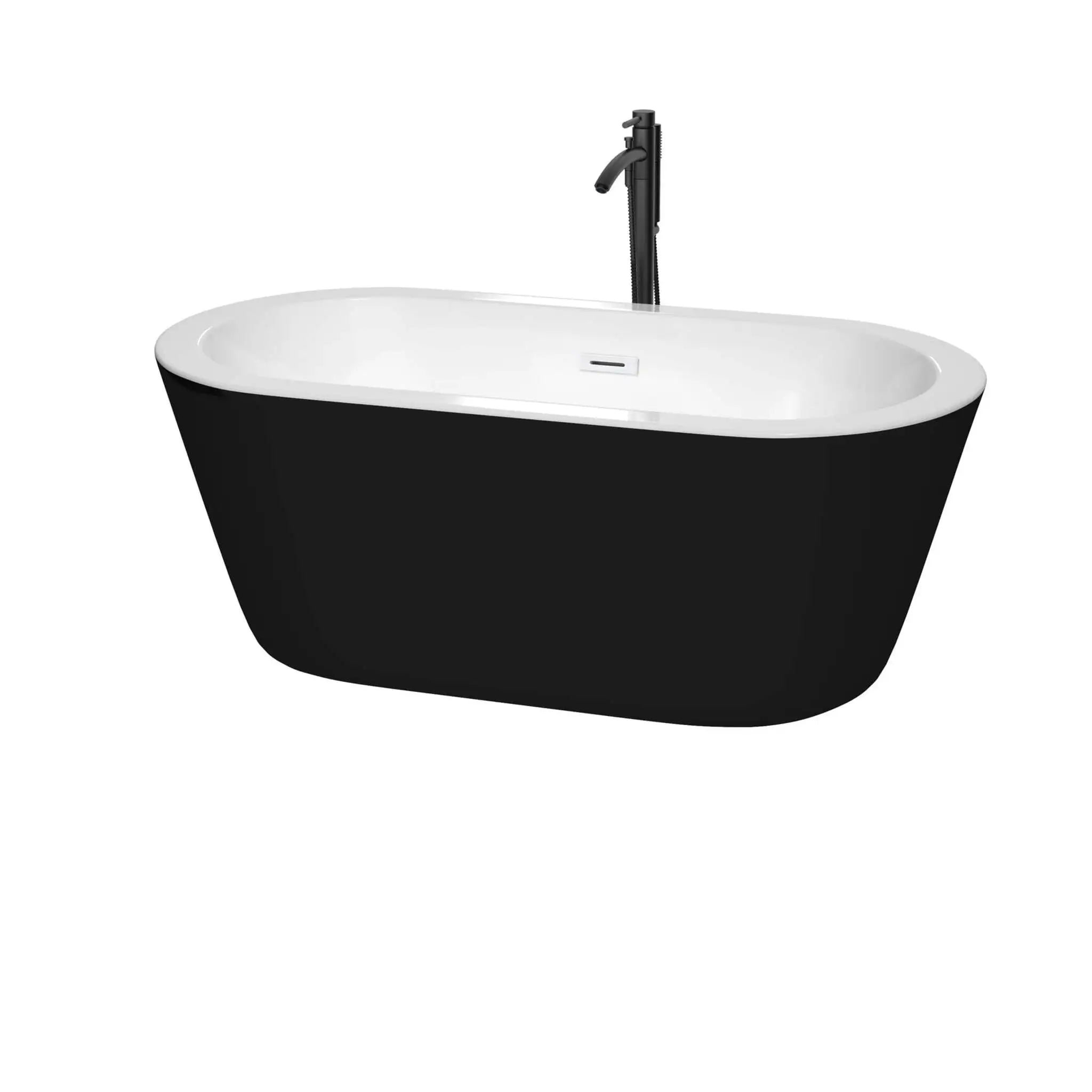 60" Black Freestanding Bathtub with Matte Black Faucet - Mermaid by Wyndham (WCOBT100360BKSWATPBK) image